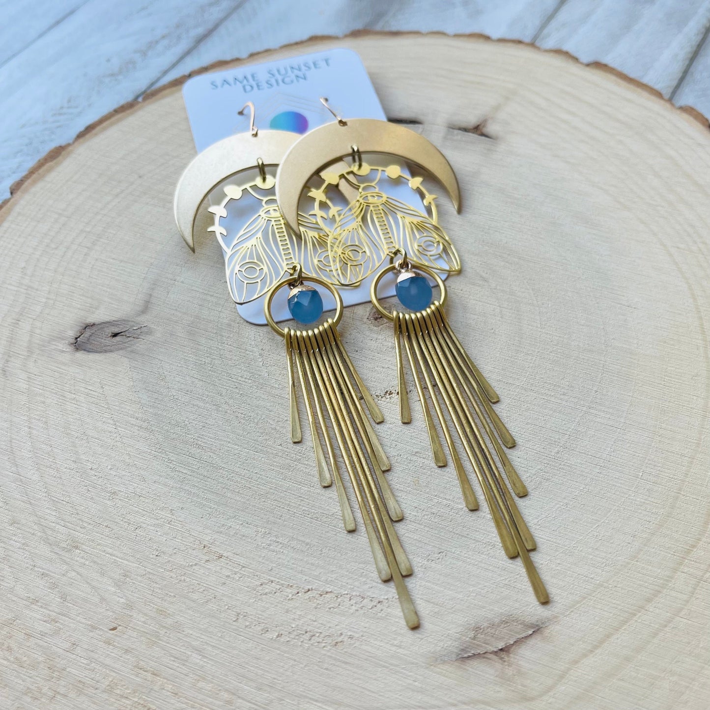 Jade Moth Moon Fringe Earrings