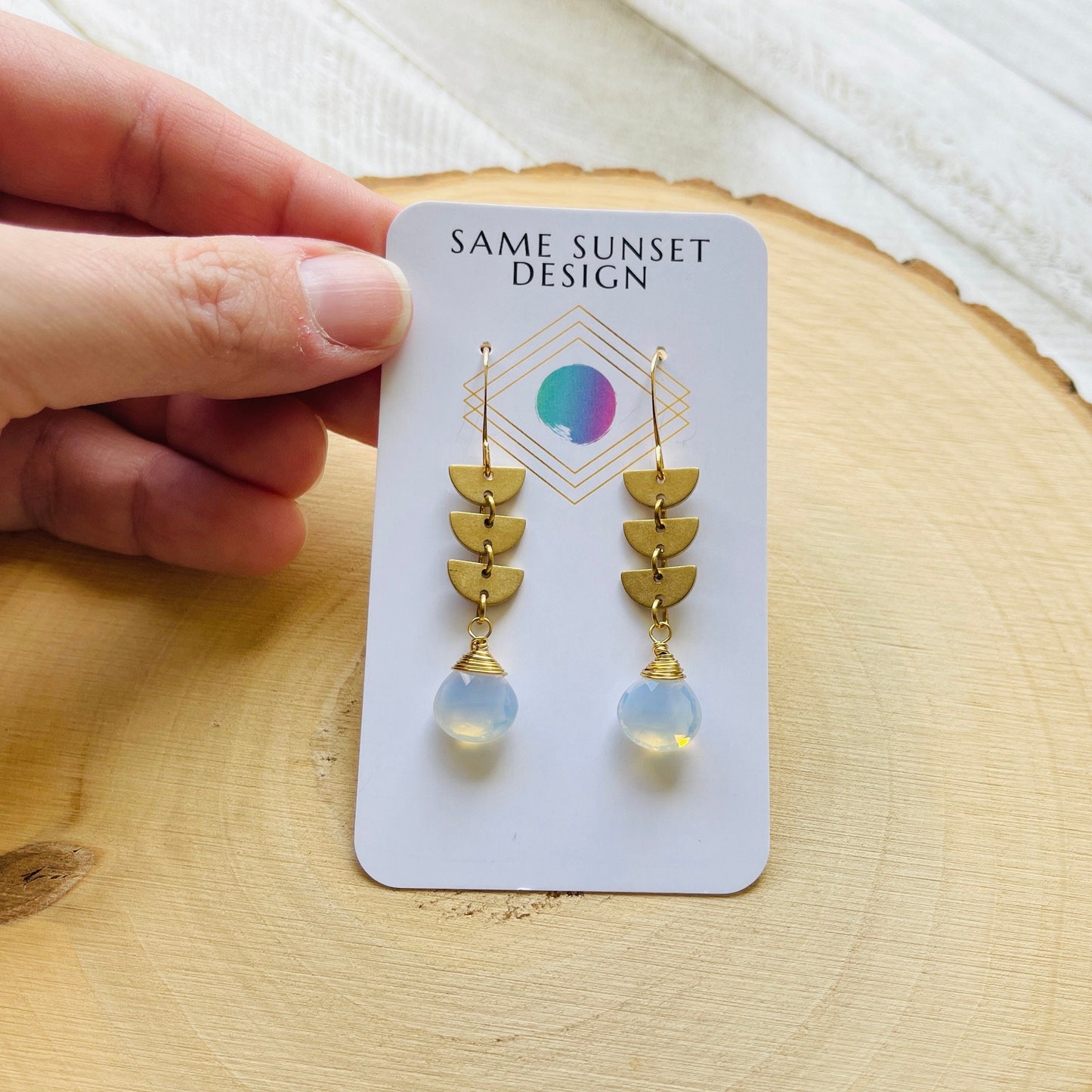 Geometric Brass Opalite Earrings
