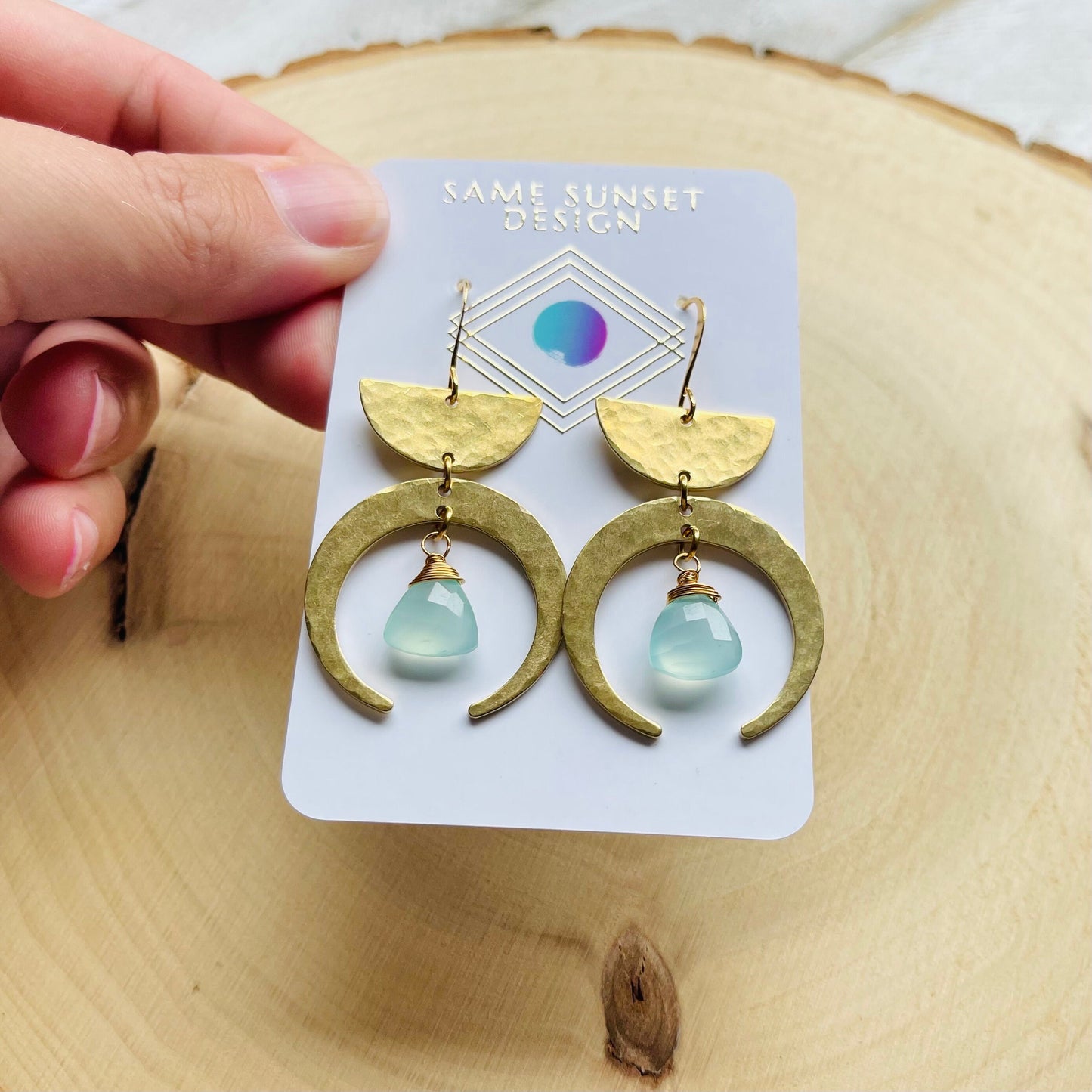 Aqua Chalcedony Moon Earrings