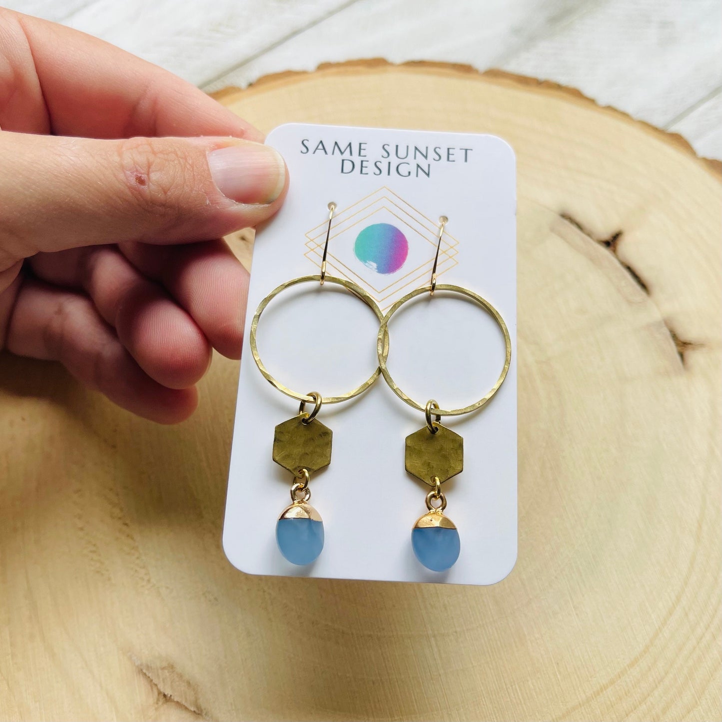Jade Brass Hoop Earrings