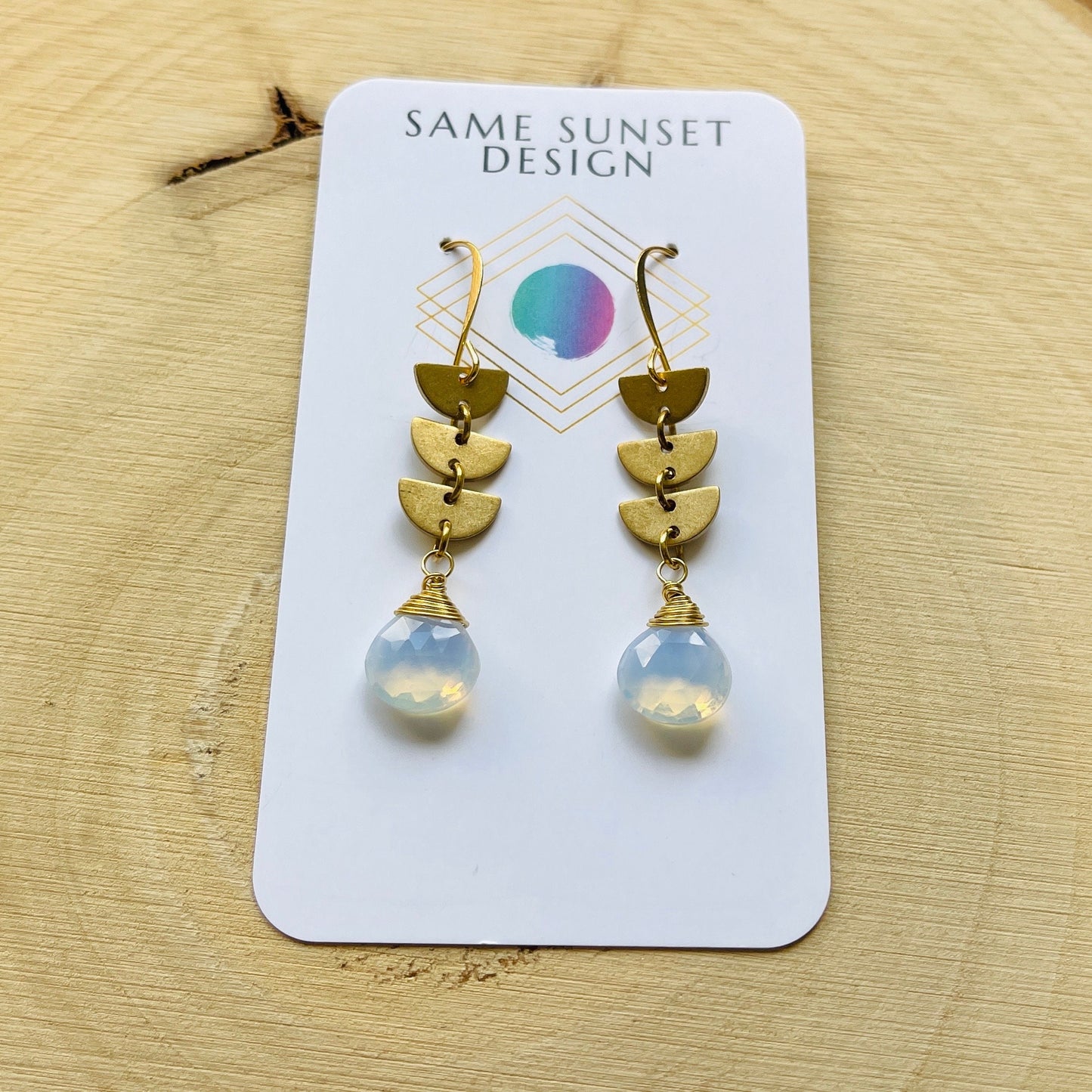 Geometric Brass Opalite Earrings