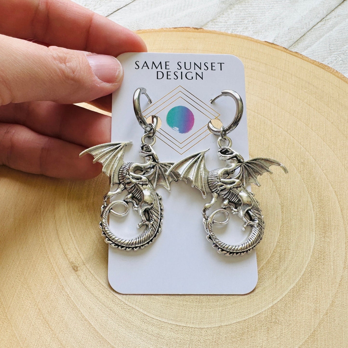 Silver Dragon Huggie Hoop Earrings