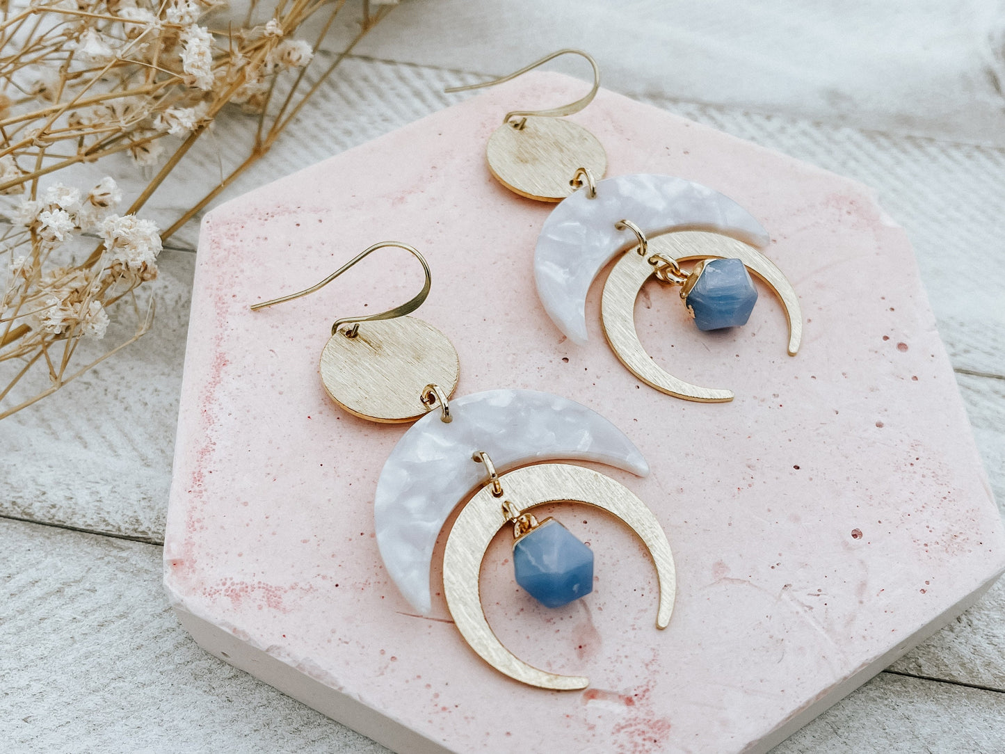 Agate Moon Earrings
