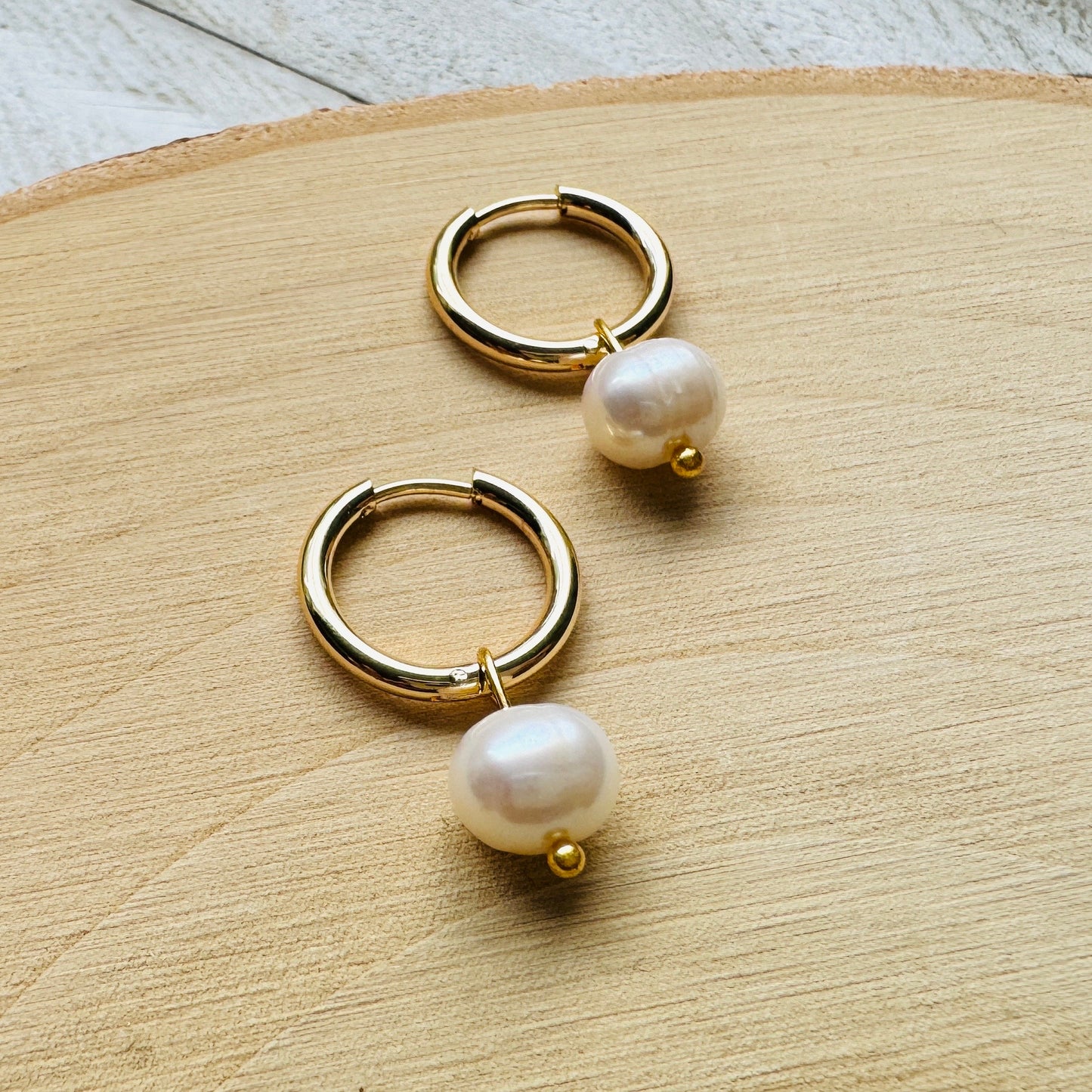 Freshwater Pearl Huggie Hoop Earrings