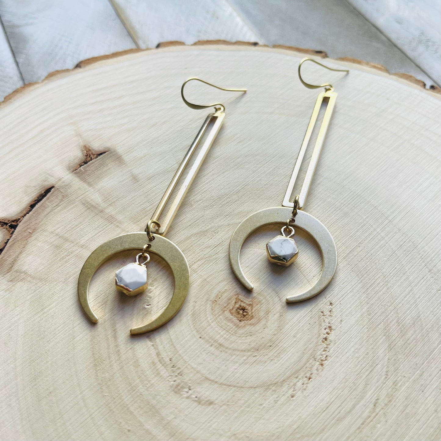Howlite Moon Earrings