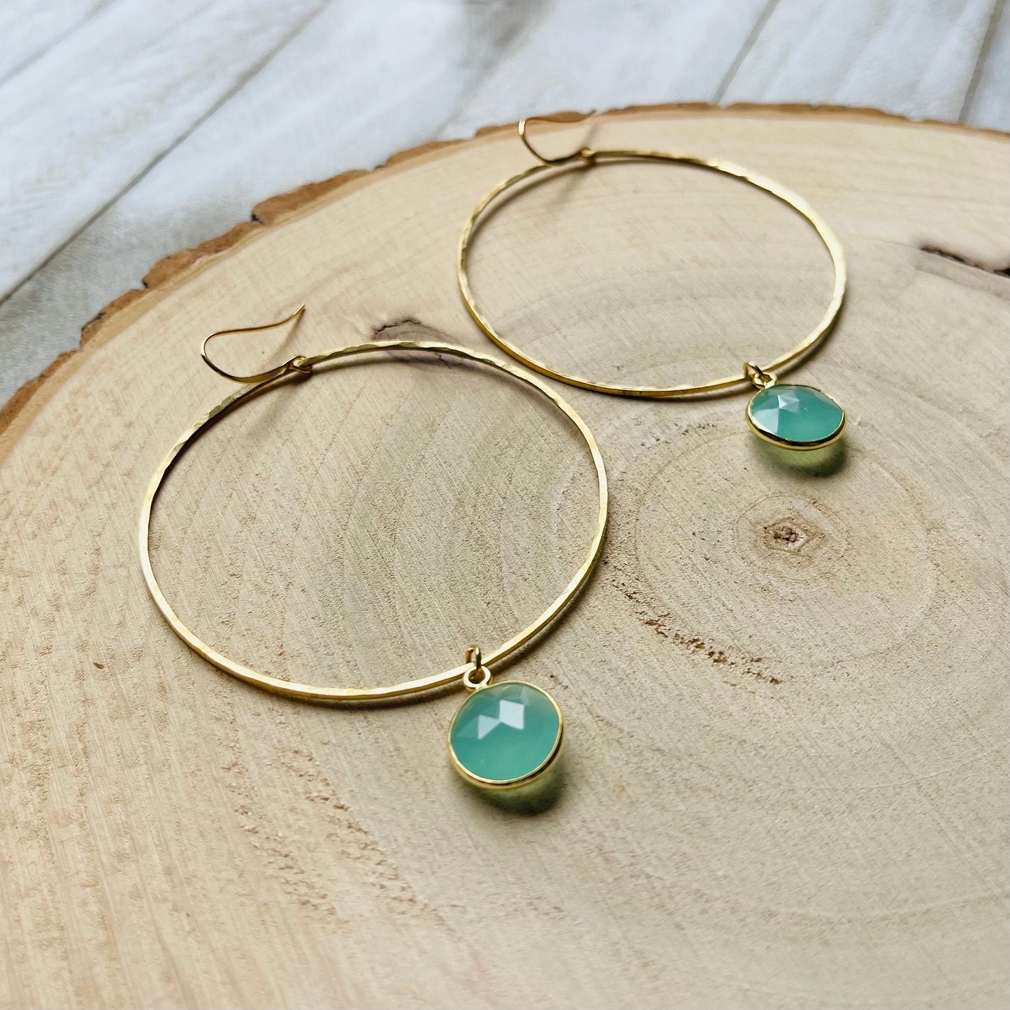 Aqua Chalcedony Hoop Earrings