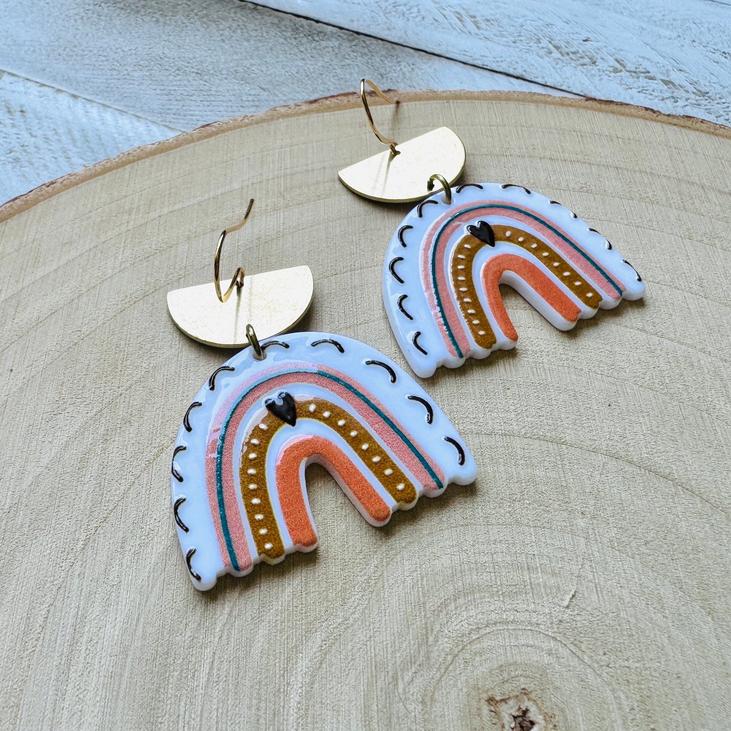 Brass Rainbow Dangle Earrings