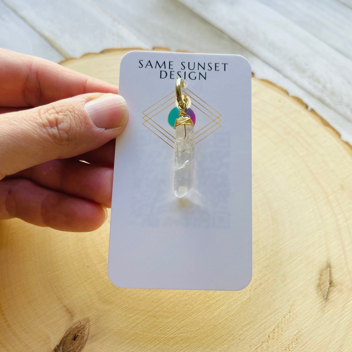 Quartz Crystal SIngle Huggie Hoop Earring