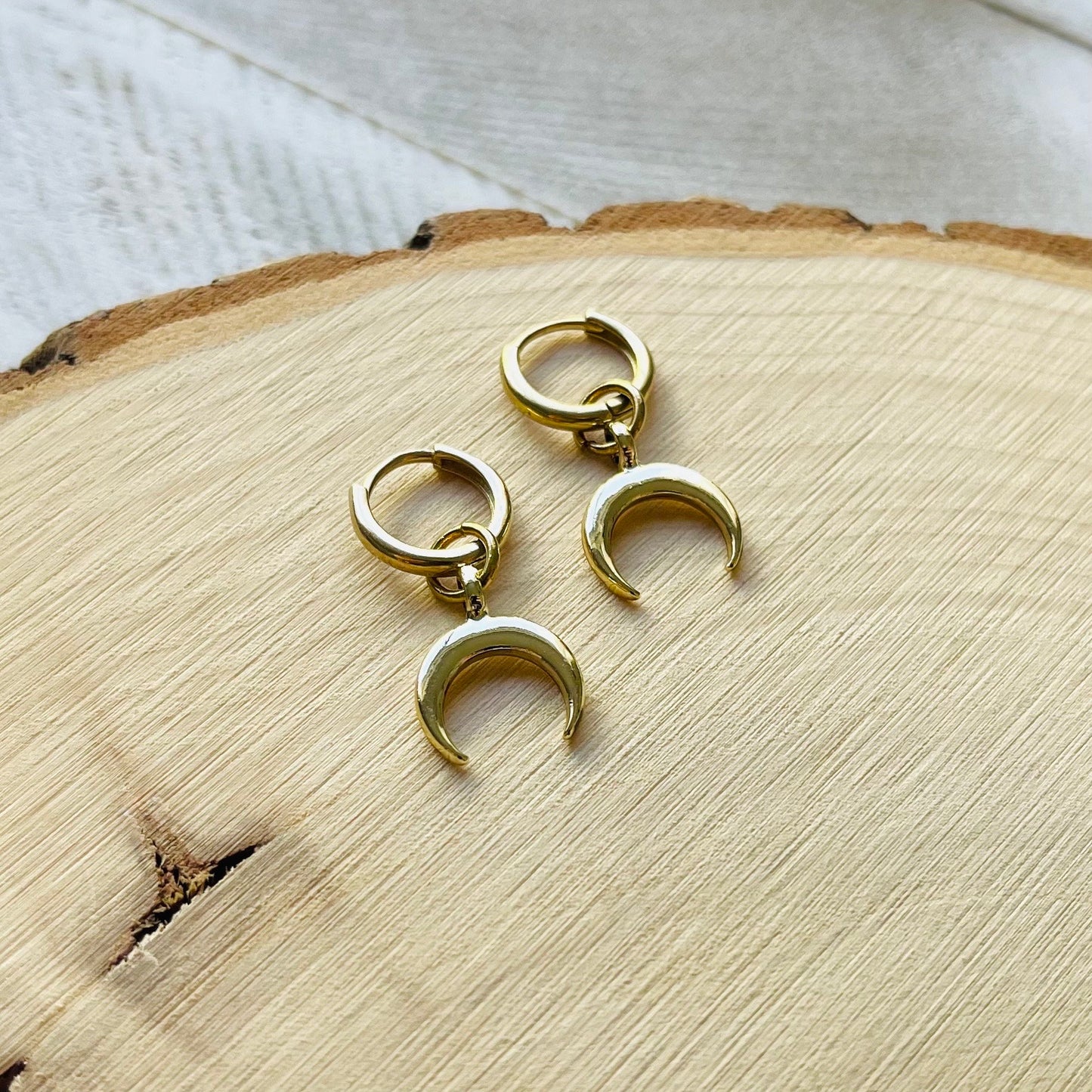 Brass Moon Huggie Hoop Earrings
