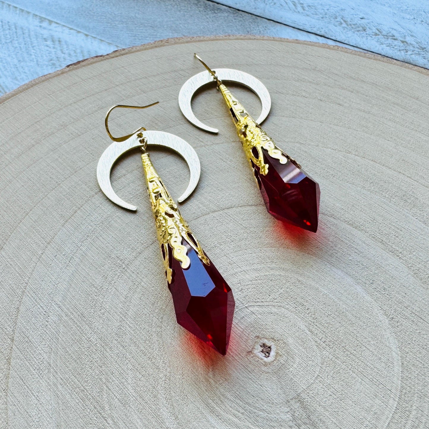 Red Crystal Moon Earrings