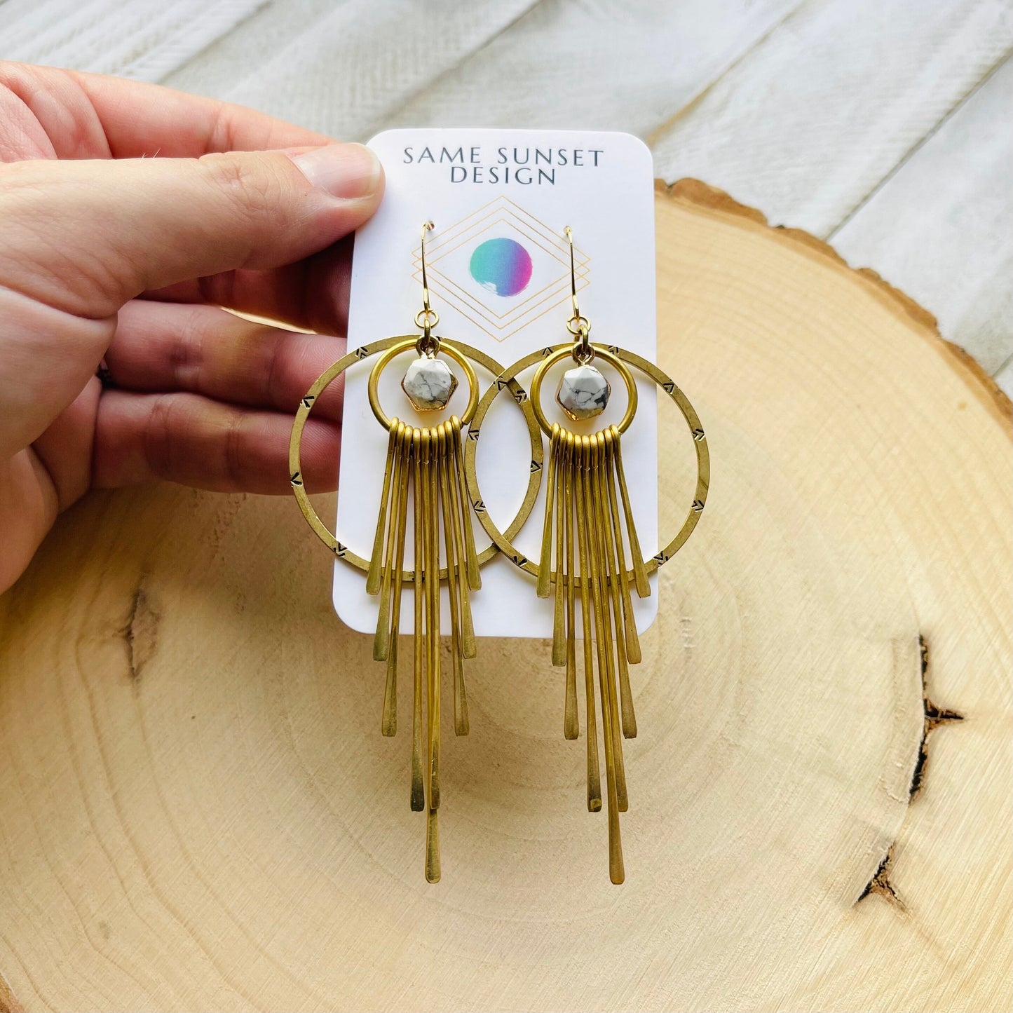 Howlite Hoop Fringe Earrings