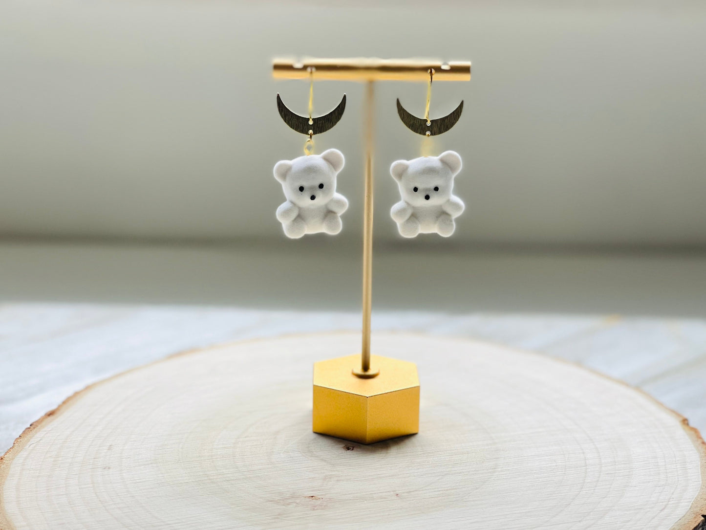 Teddy Bear Moon Earrings