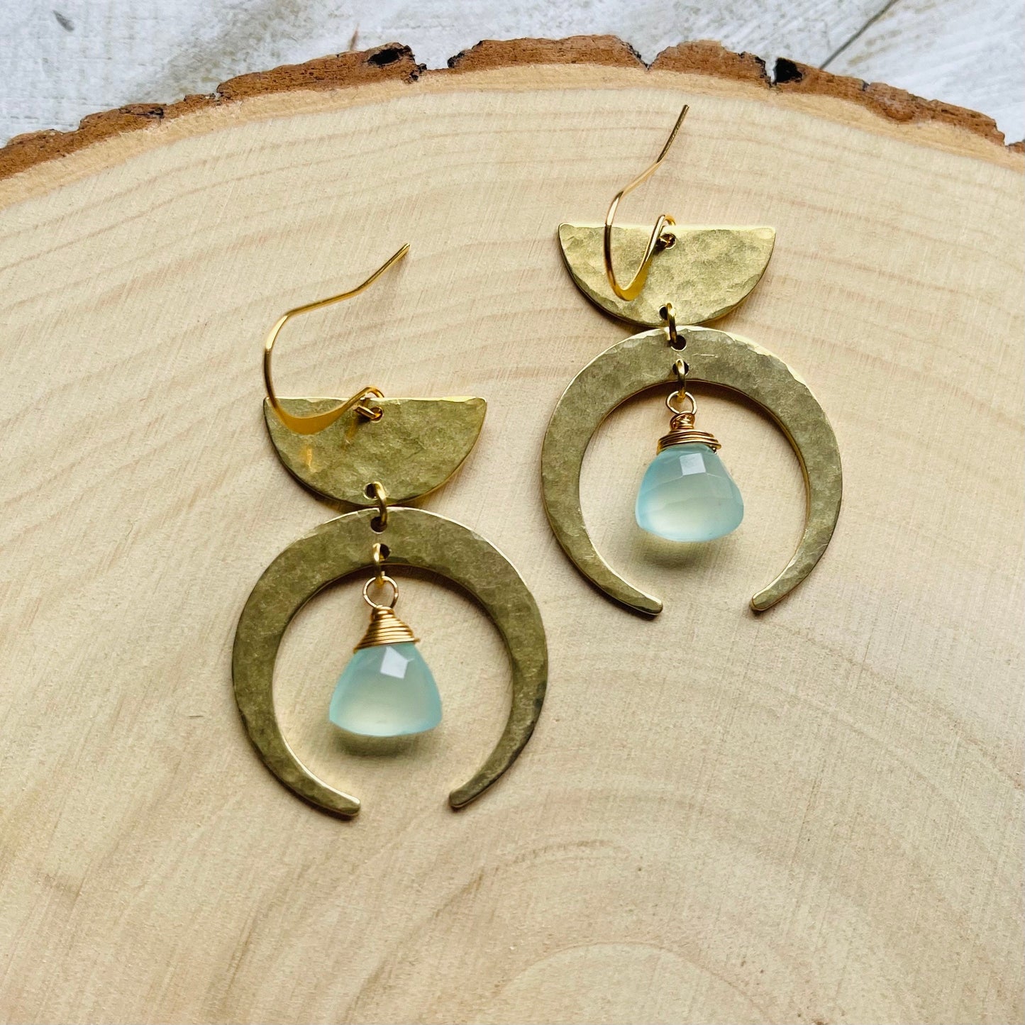 Aqua Chalcedony Moon Earrings