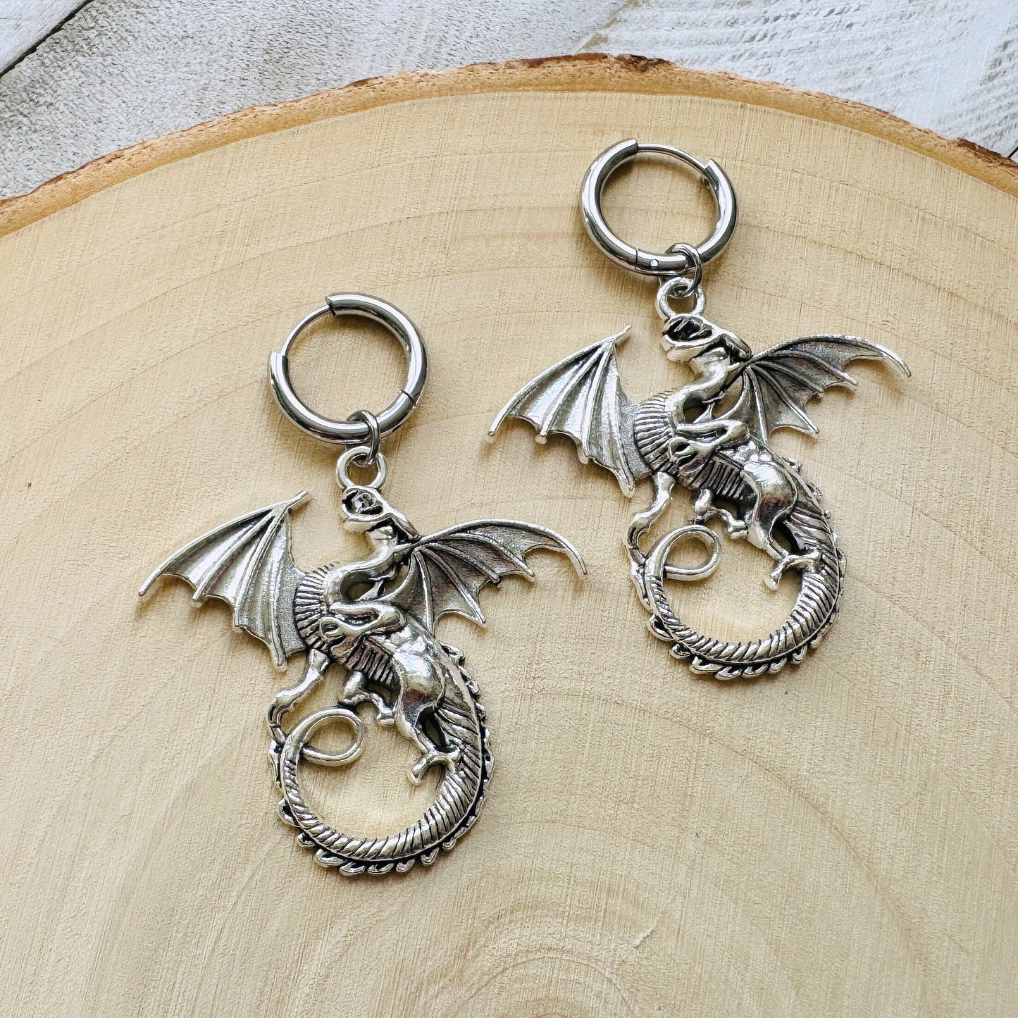 Silver Dragon Huggie Hoop Earrings