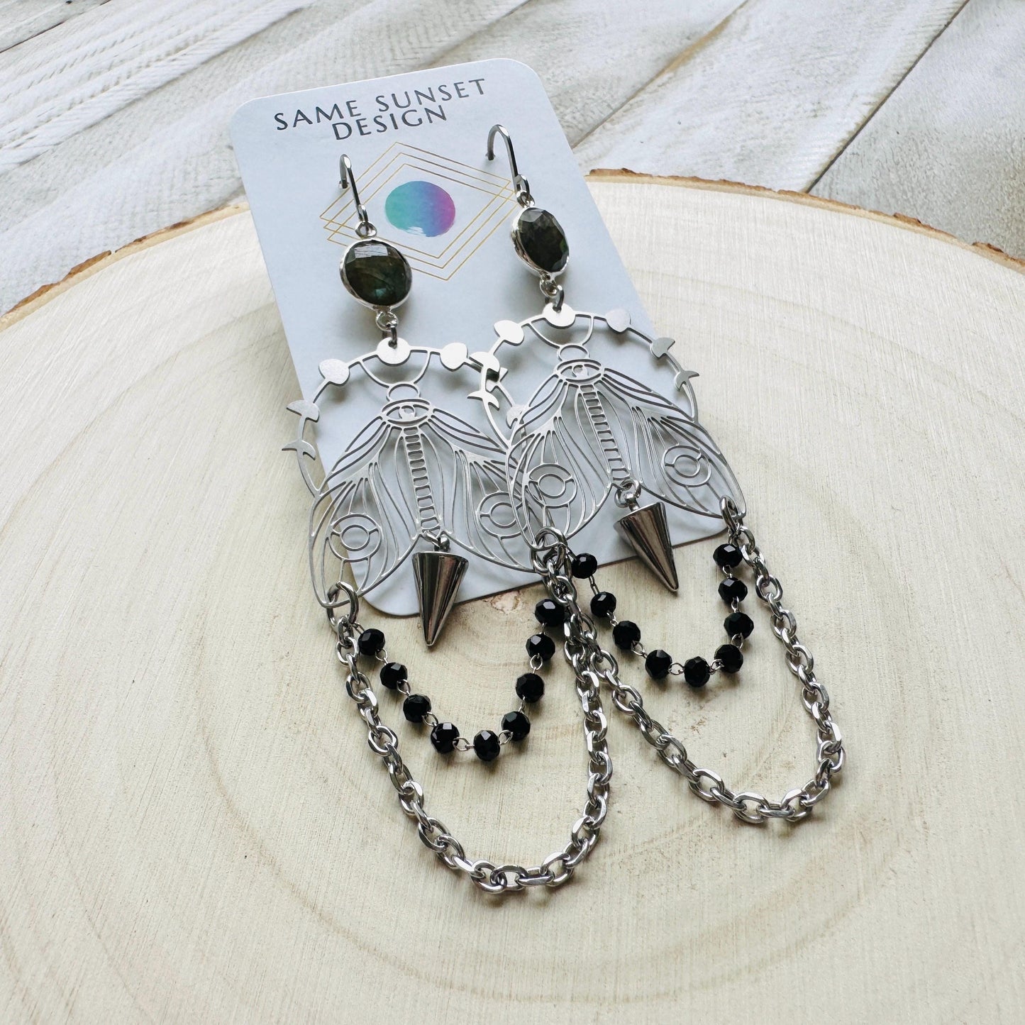 Labradorite Moth Earrings