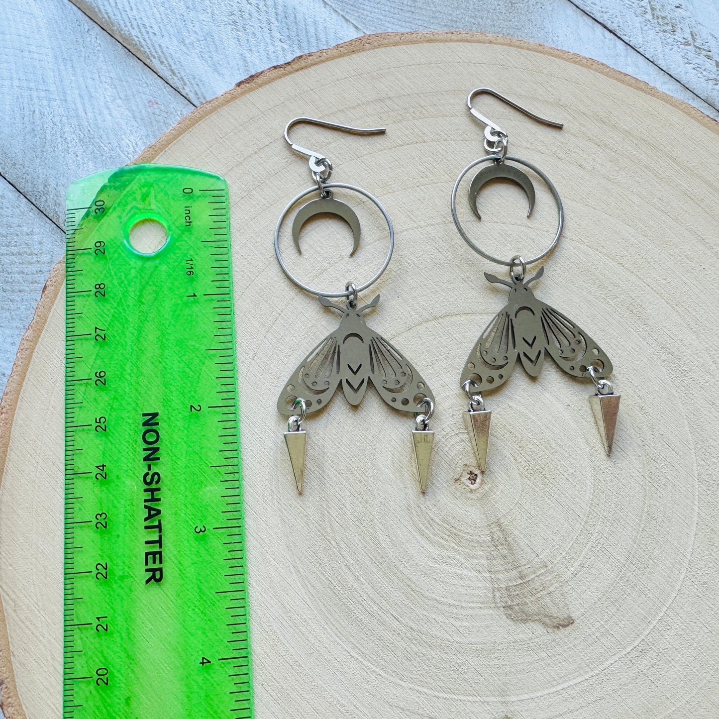 Silver Moth Moon Earrings