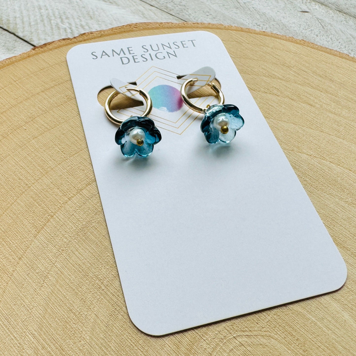 Flower Pearl Huggie Hoop Earrings
