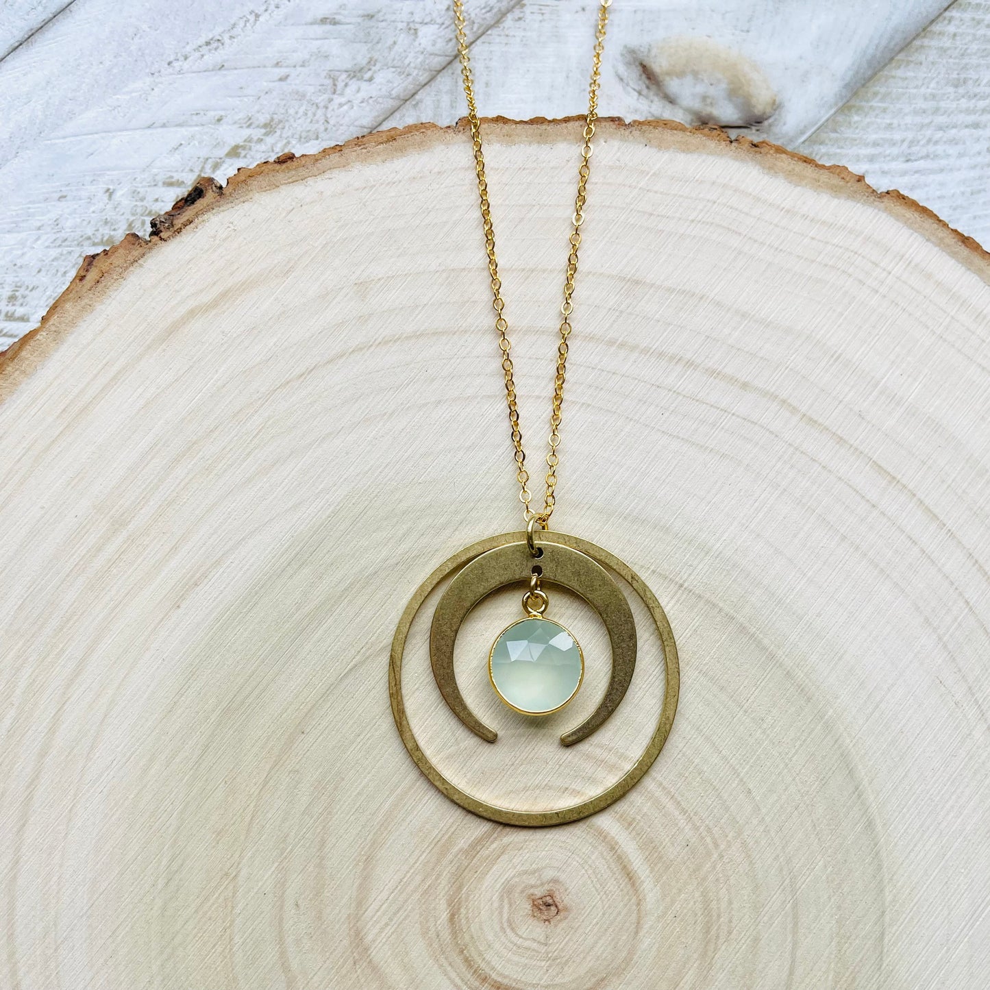 Aqua Chalcedony Moon Necklace