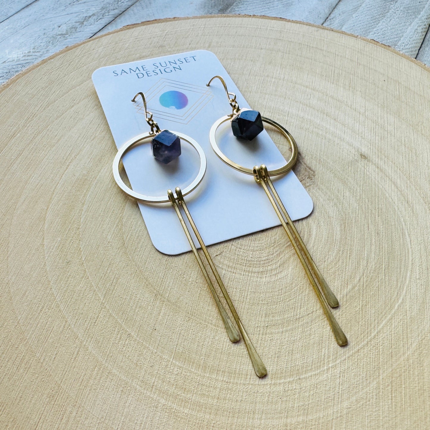 Amethyst Hoop Fringe Earrings