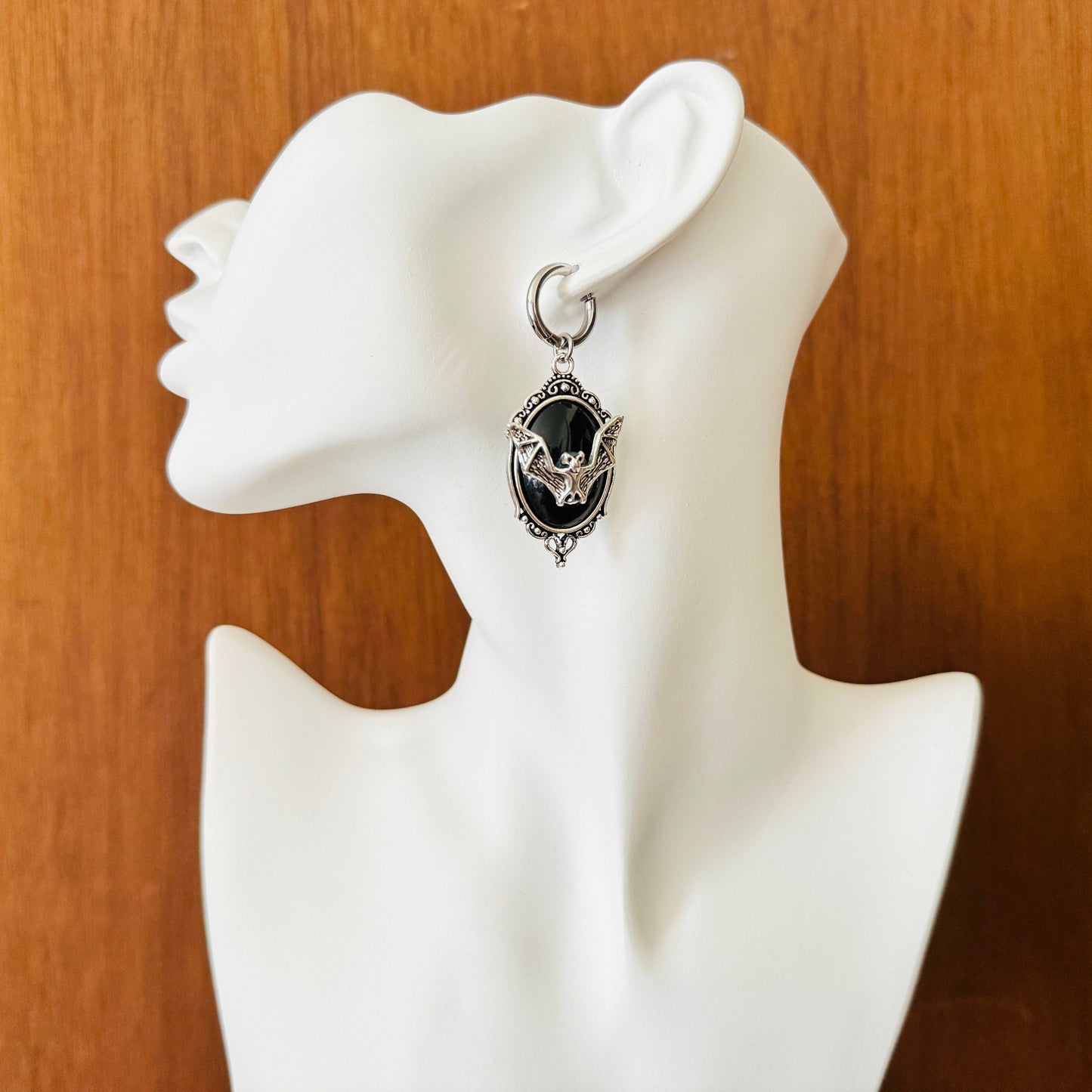 Silver Bat Huggie Hoop Earrings