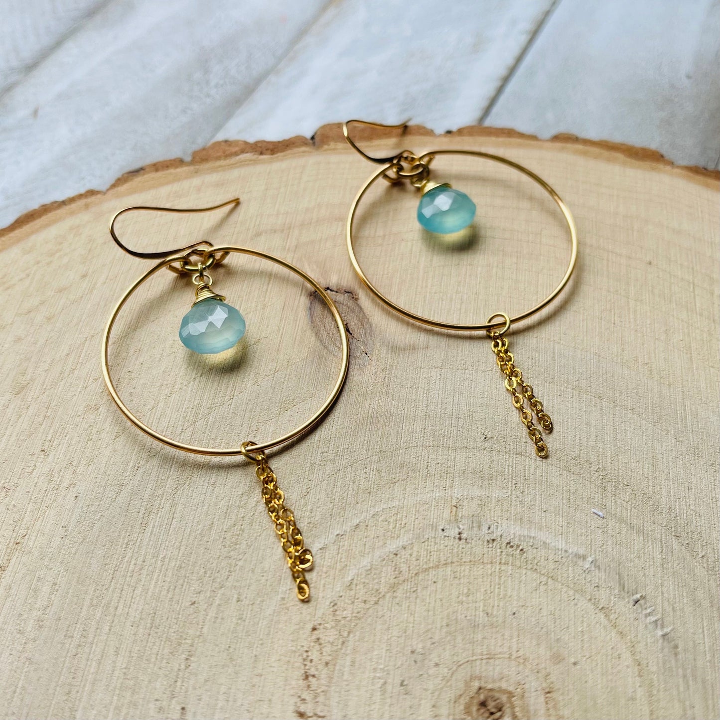 Aqua Chalcedony Hoop Earrings