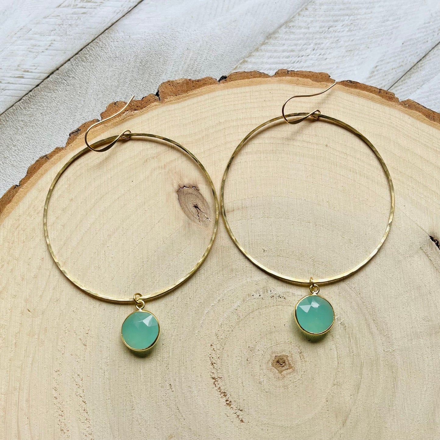 Aqua Chalcedony Hoop Earrings