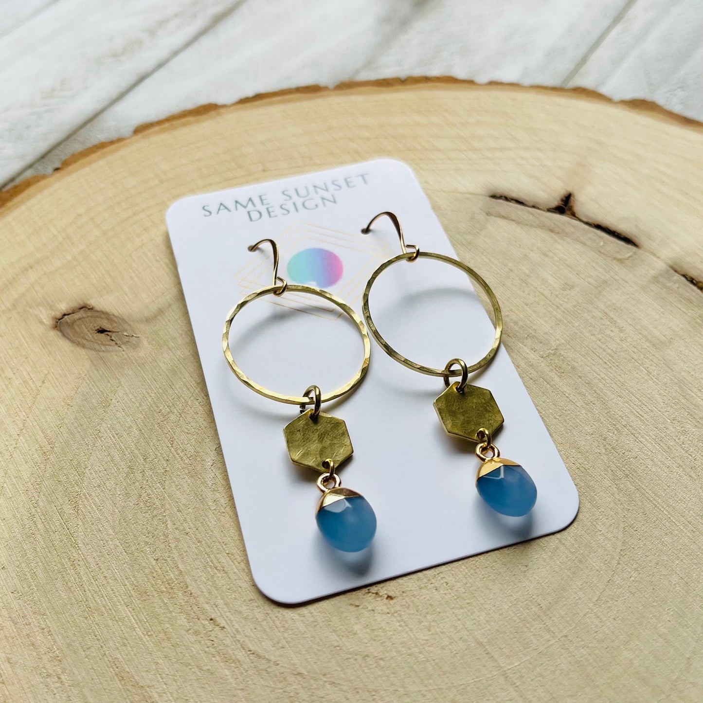 Jade Brass Hoop Earrings