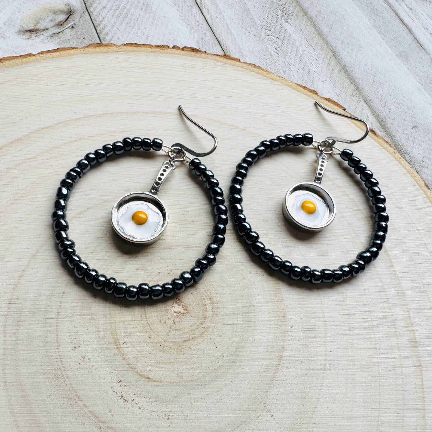 Fried Egg Beaded Hoop Earrings