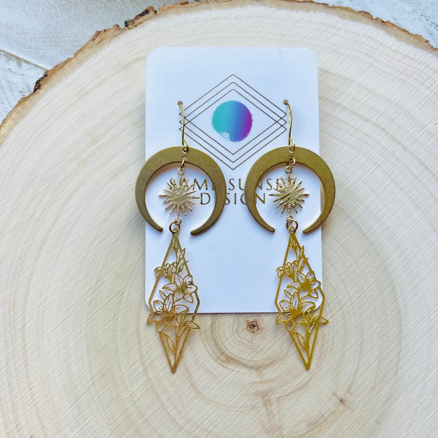 Brass Moon Flower Earrings