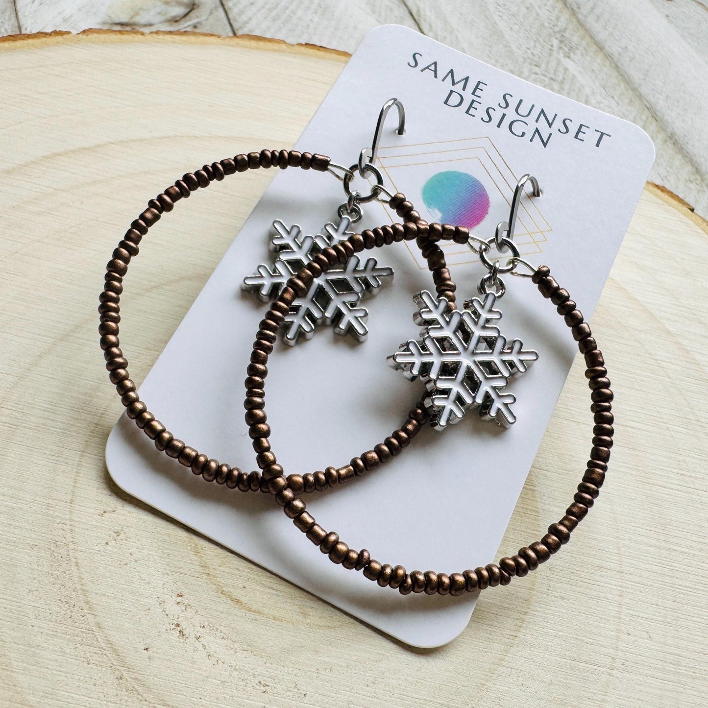 Snowflake Beaded Hoop Earrings