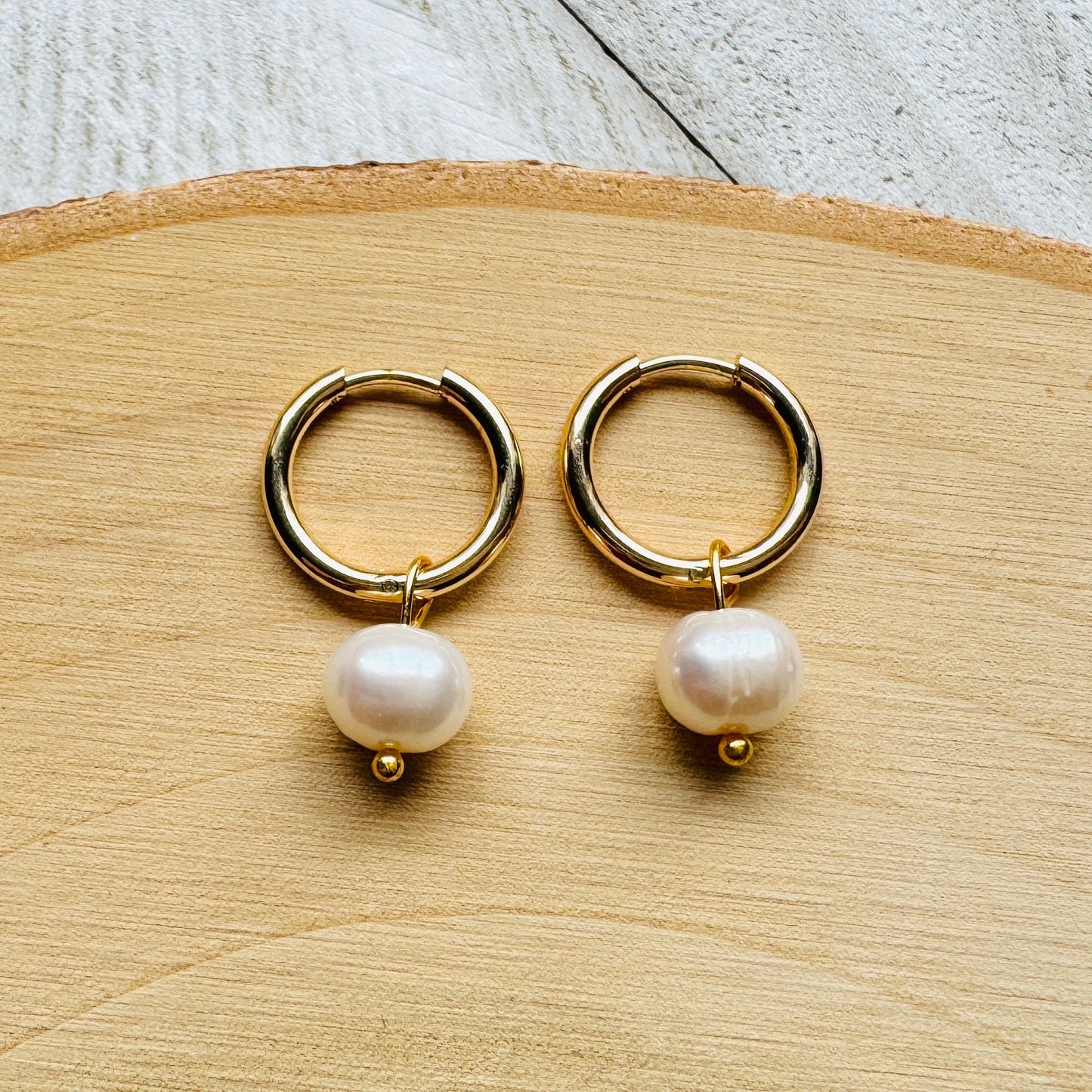 Freshwater Pearl Huggie Hoop Earrings