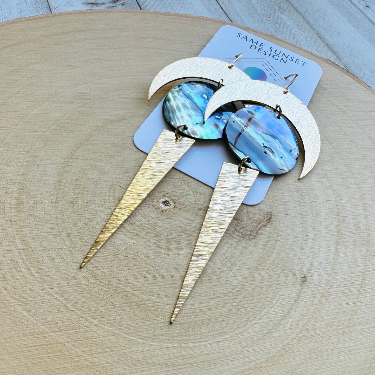 Abalone Brass Moon Earrings