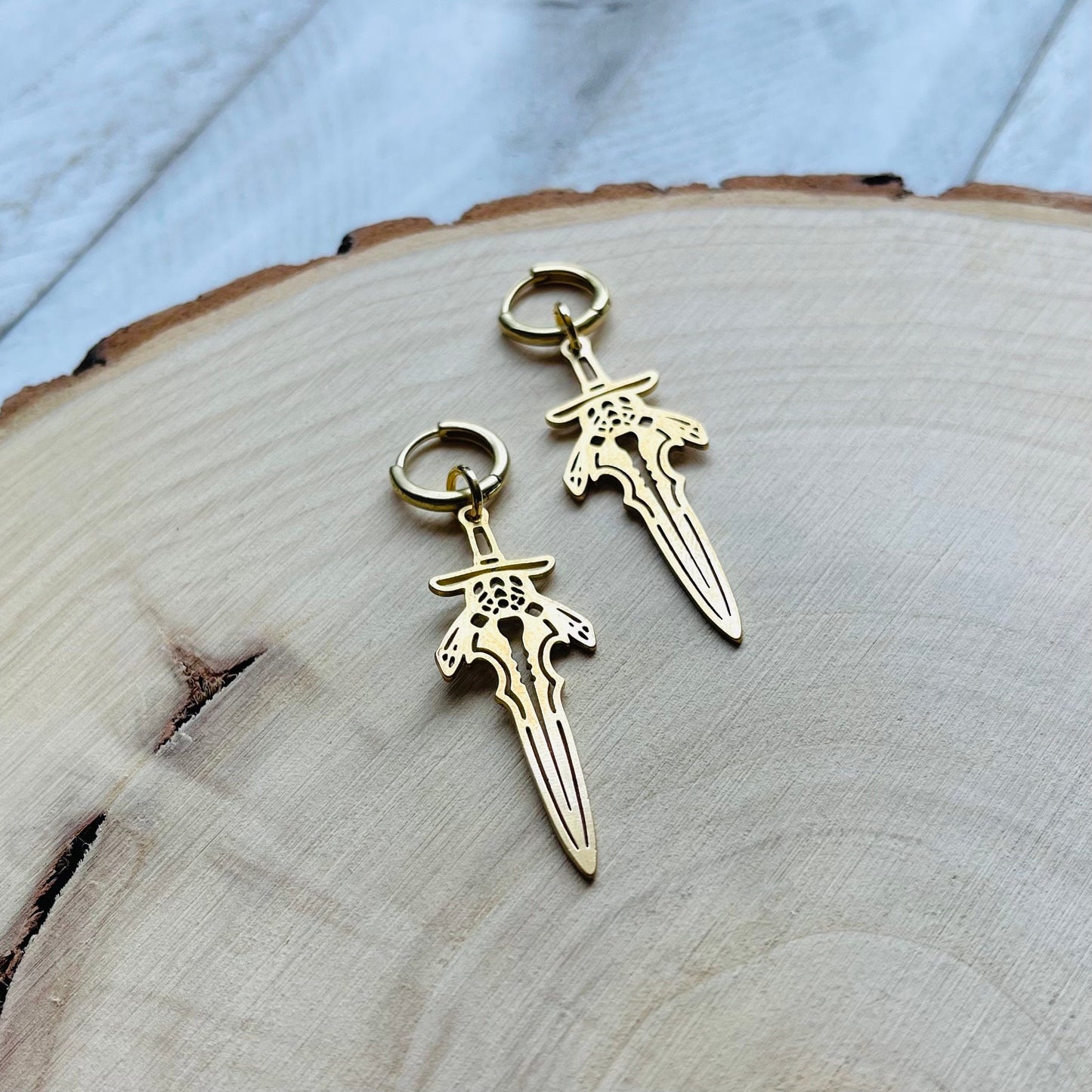 Dagger Huggie Hoop Earrings