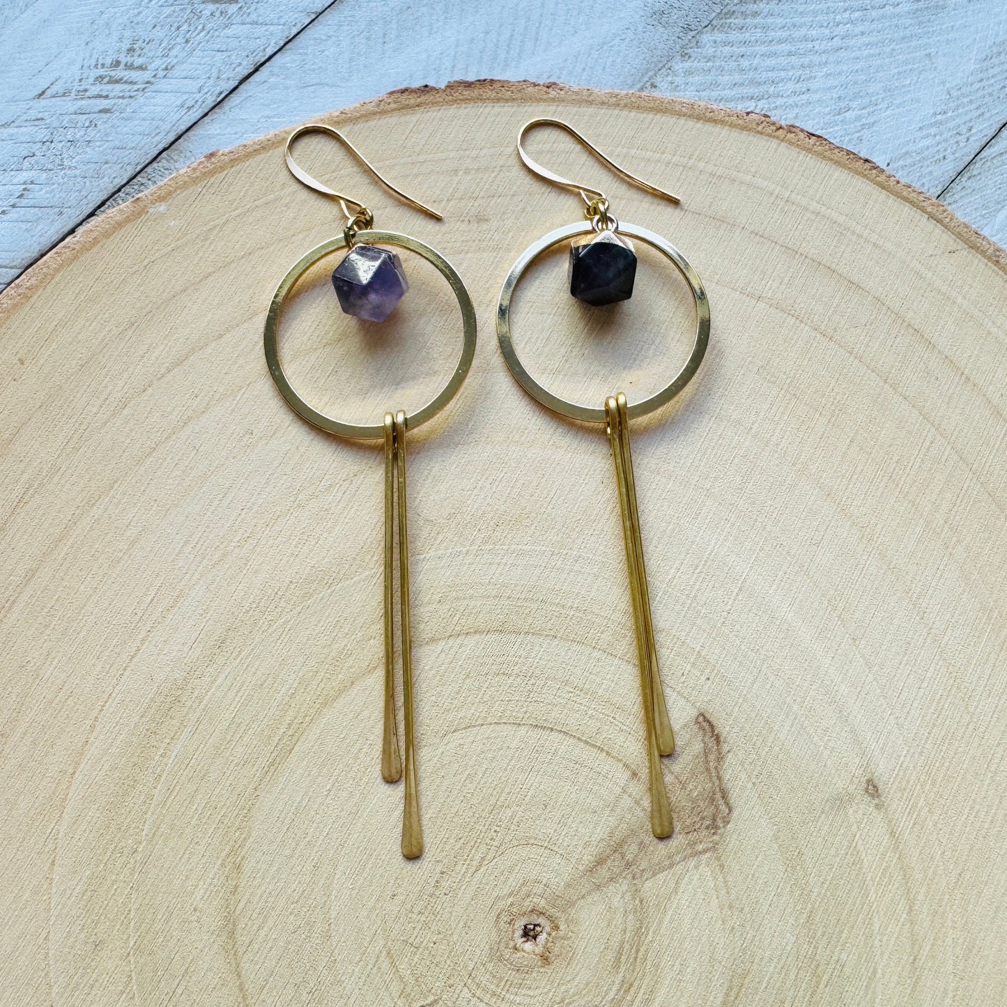 Amethyst Hoop Fringe Earrings