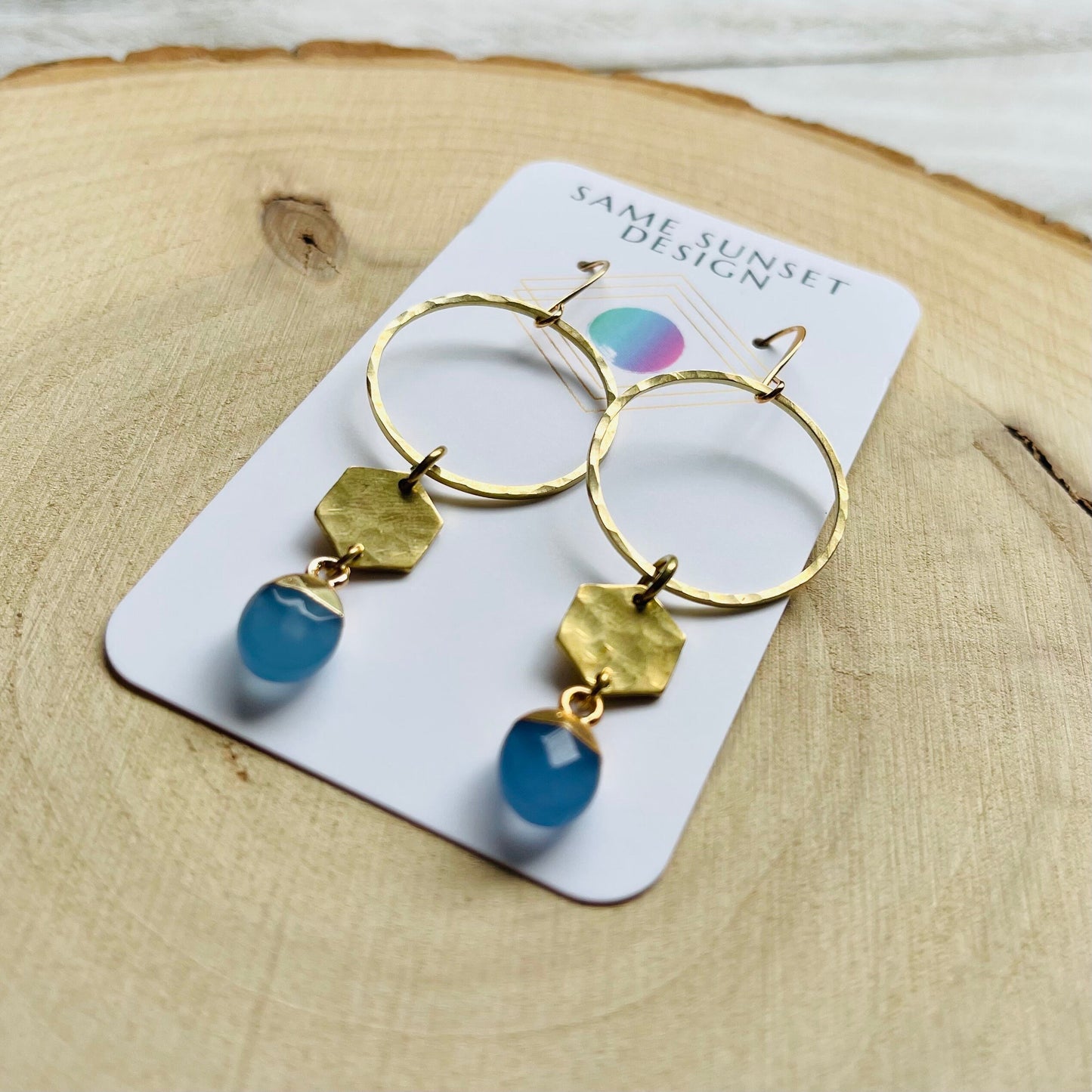 Jade Brass Hoop Earrings