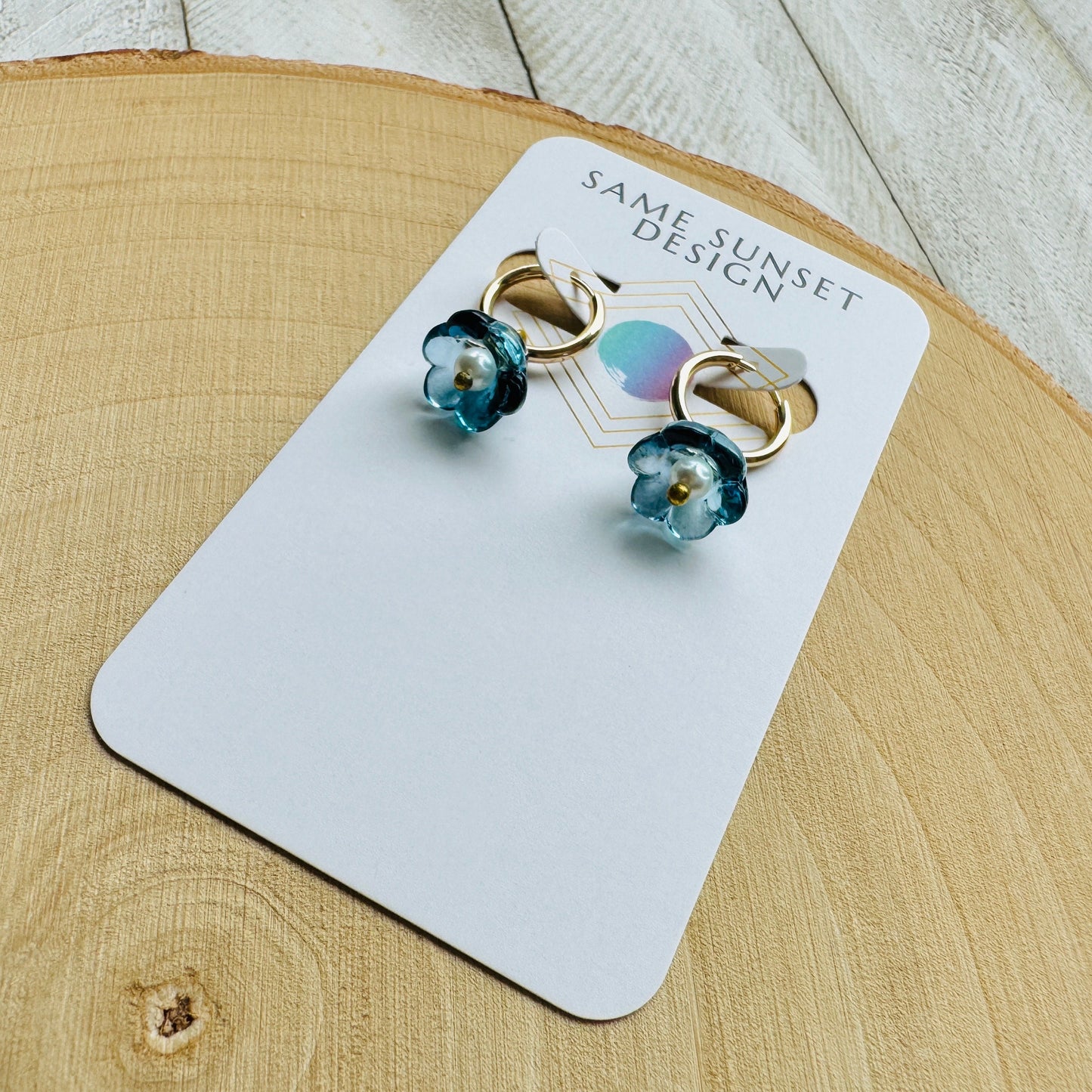 Flower Pearl Huggie Hoop Earrings