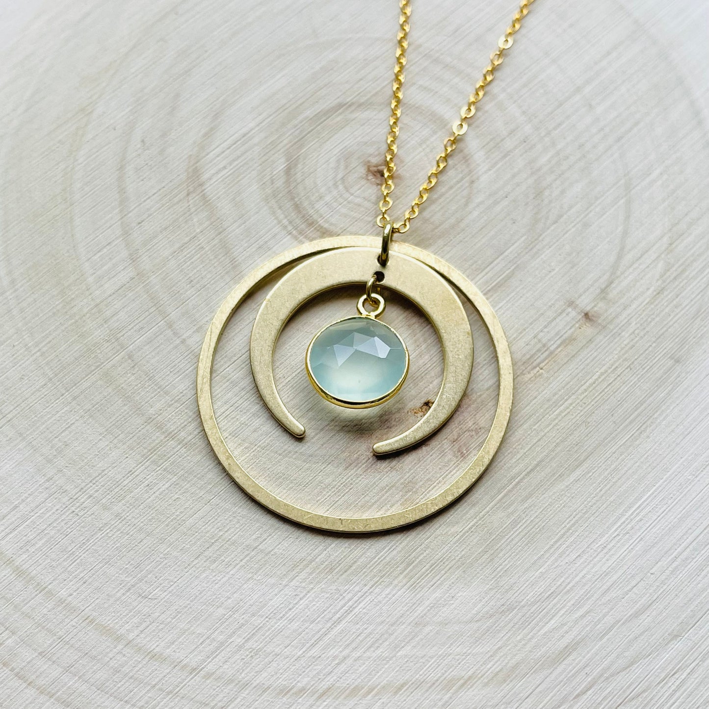 Aqua Chalcedony Moon Necklace