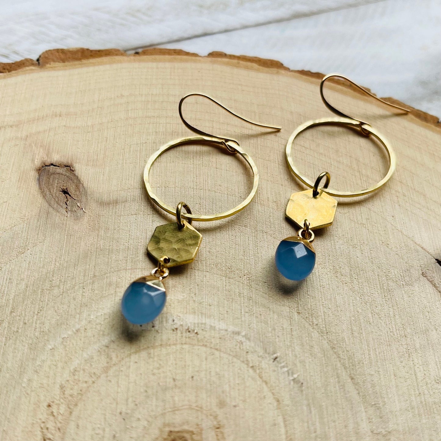 Jade Brass Hoop Earrings