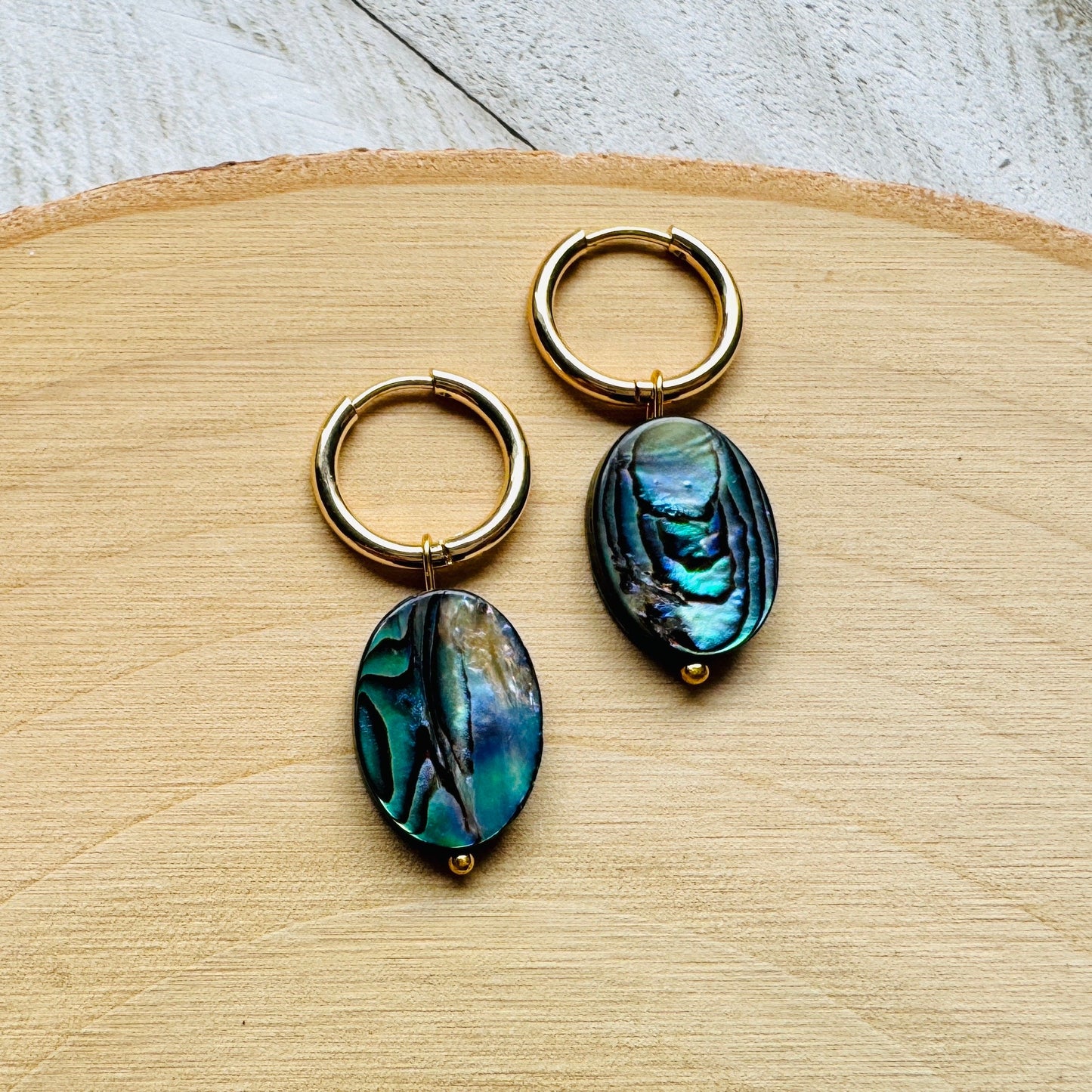 Abalone Huggie Hoop Earrings