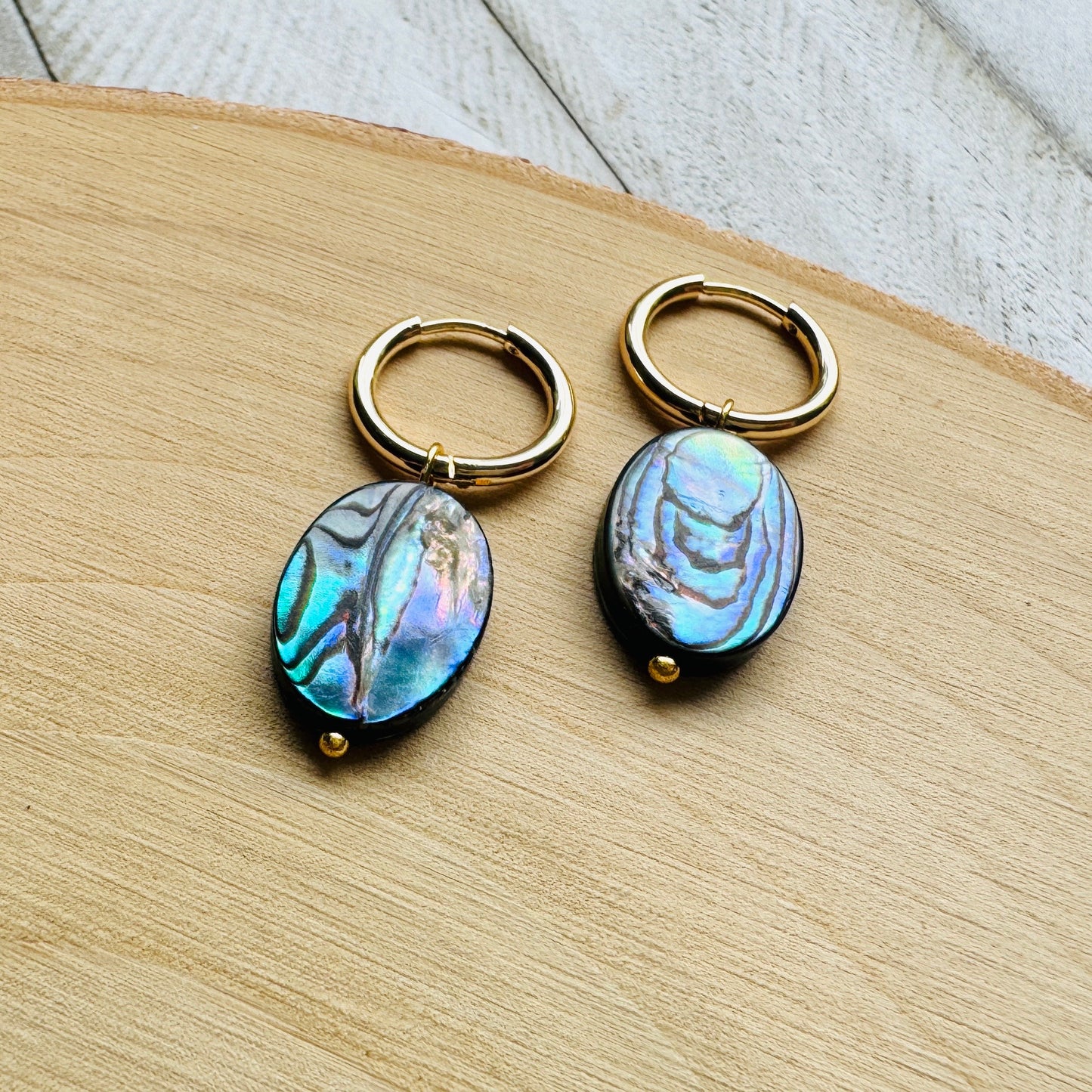 Abalone Huggie Hoop Earrings