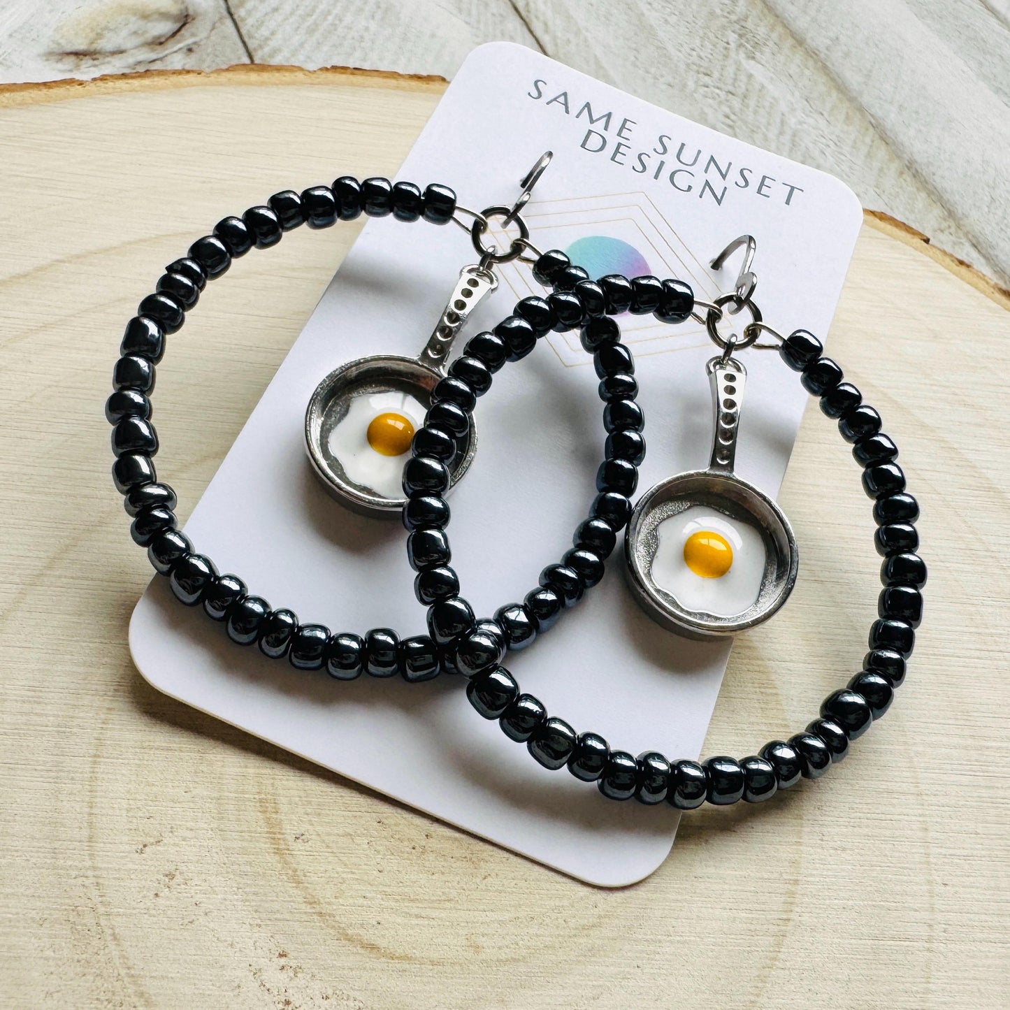 Fried Egg Beaded Hoop Earrings