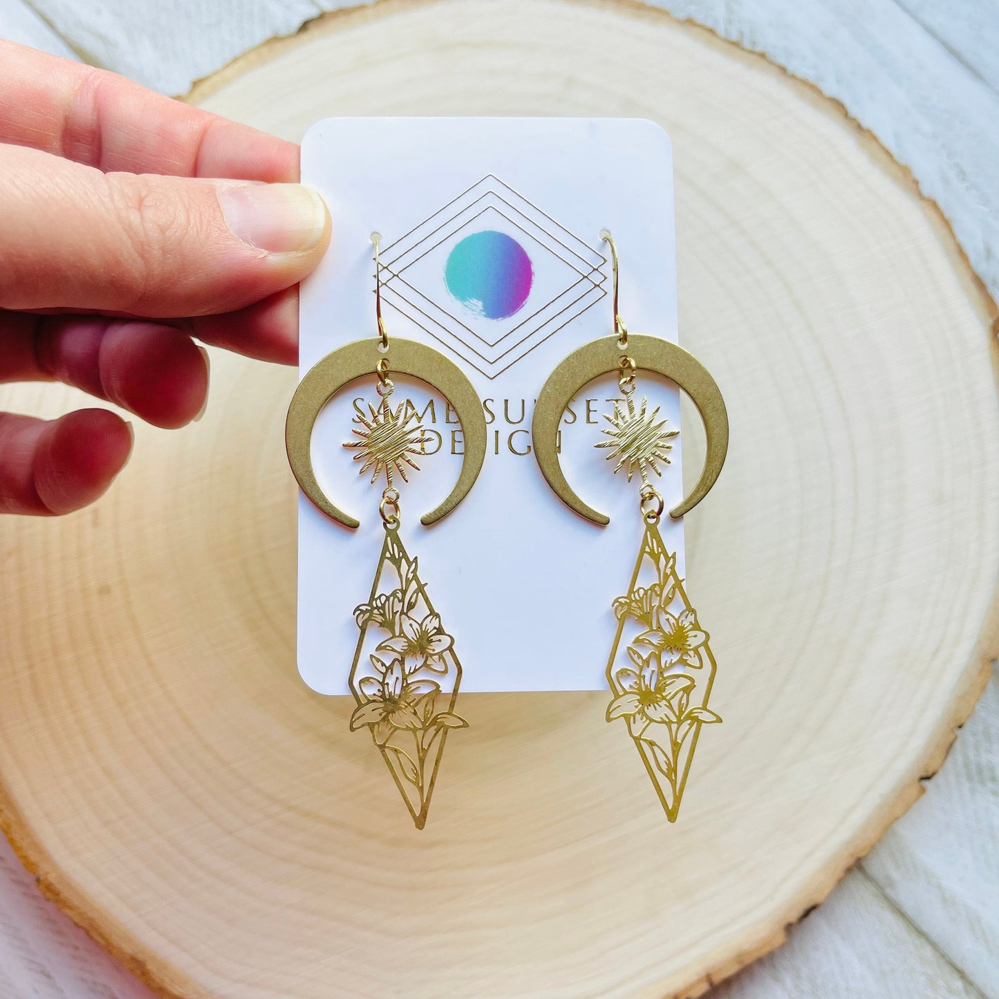 Brass Moon Flower Earrings