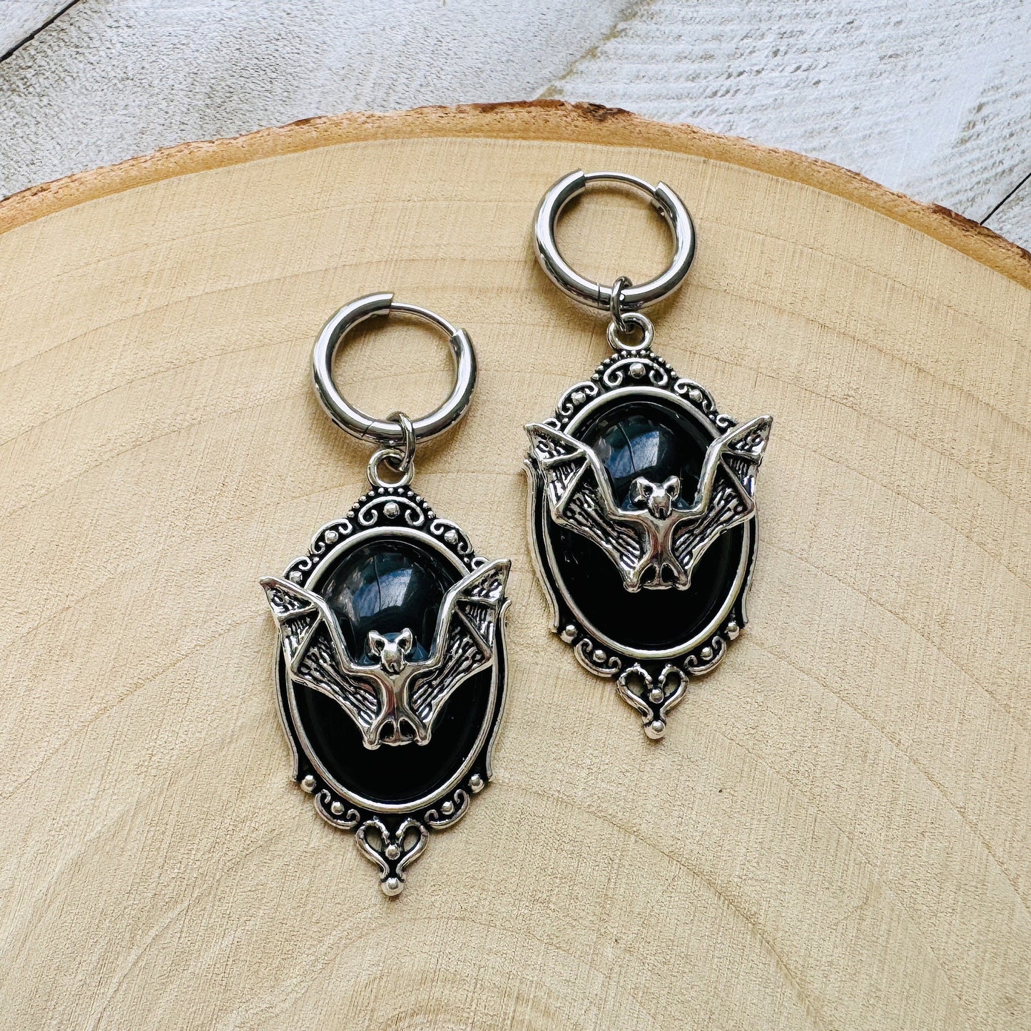 Silver Bat Huggie Hoop Earrings