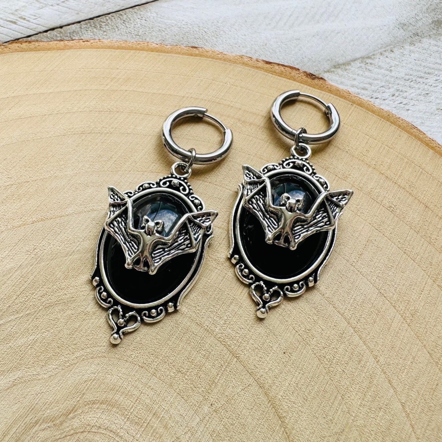 Silver Bat Huggie Hoop Earrings