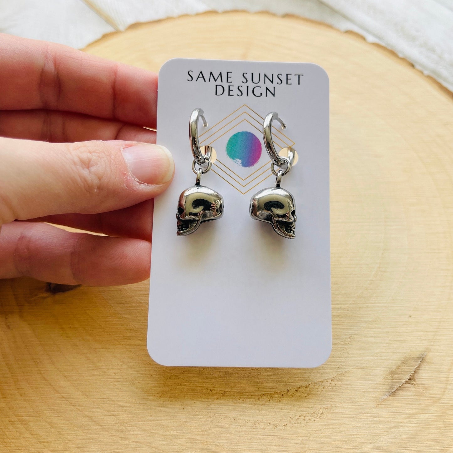 Silver Skull Huggie Hoop Earrings
