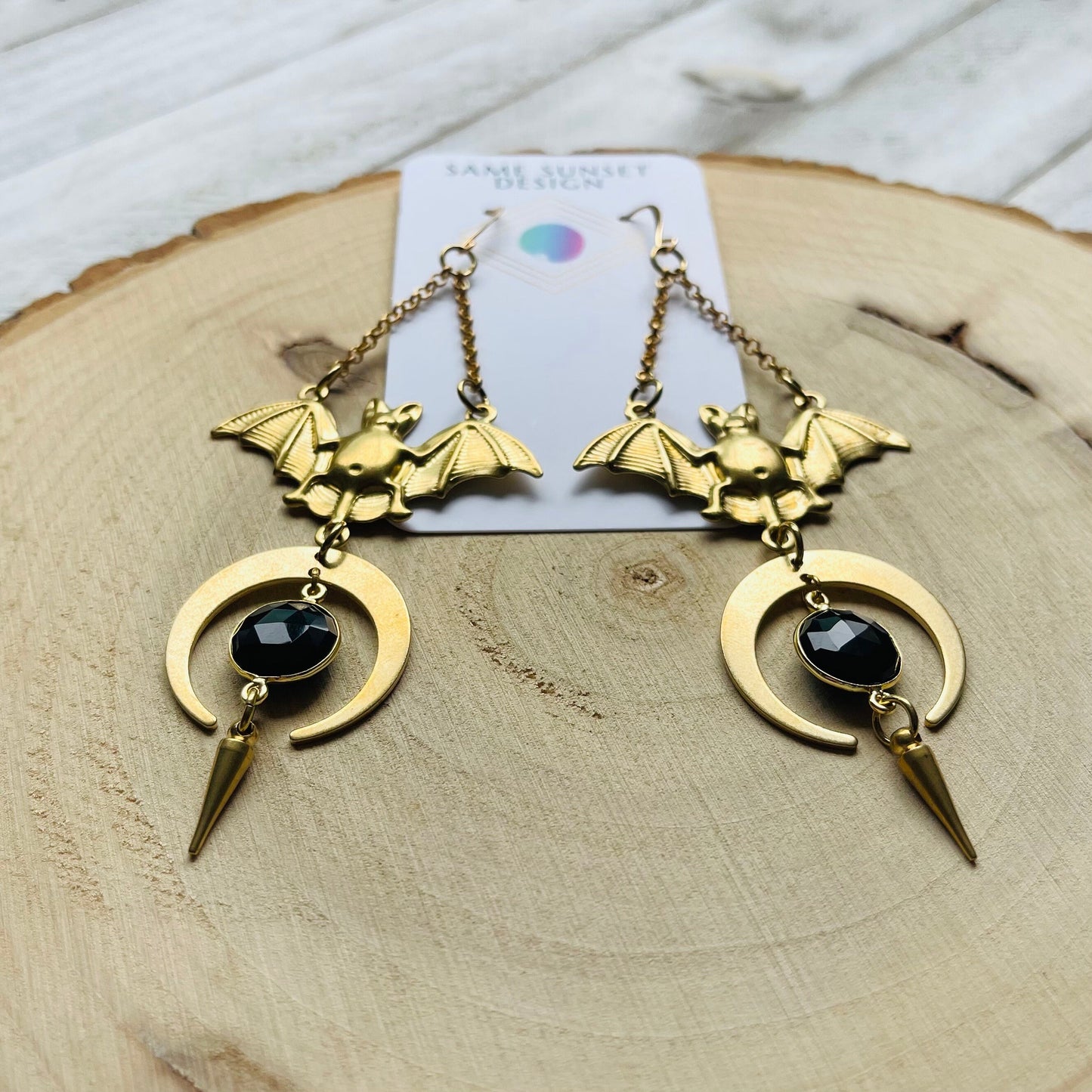 Onyx Bat Moon Earrings