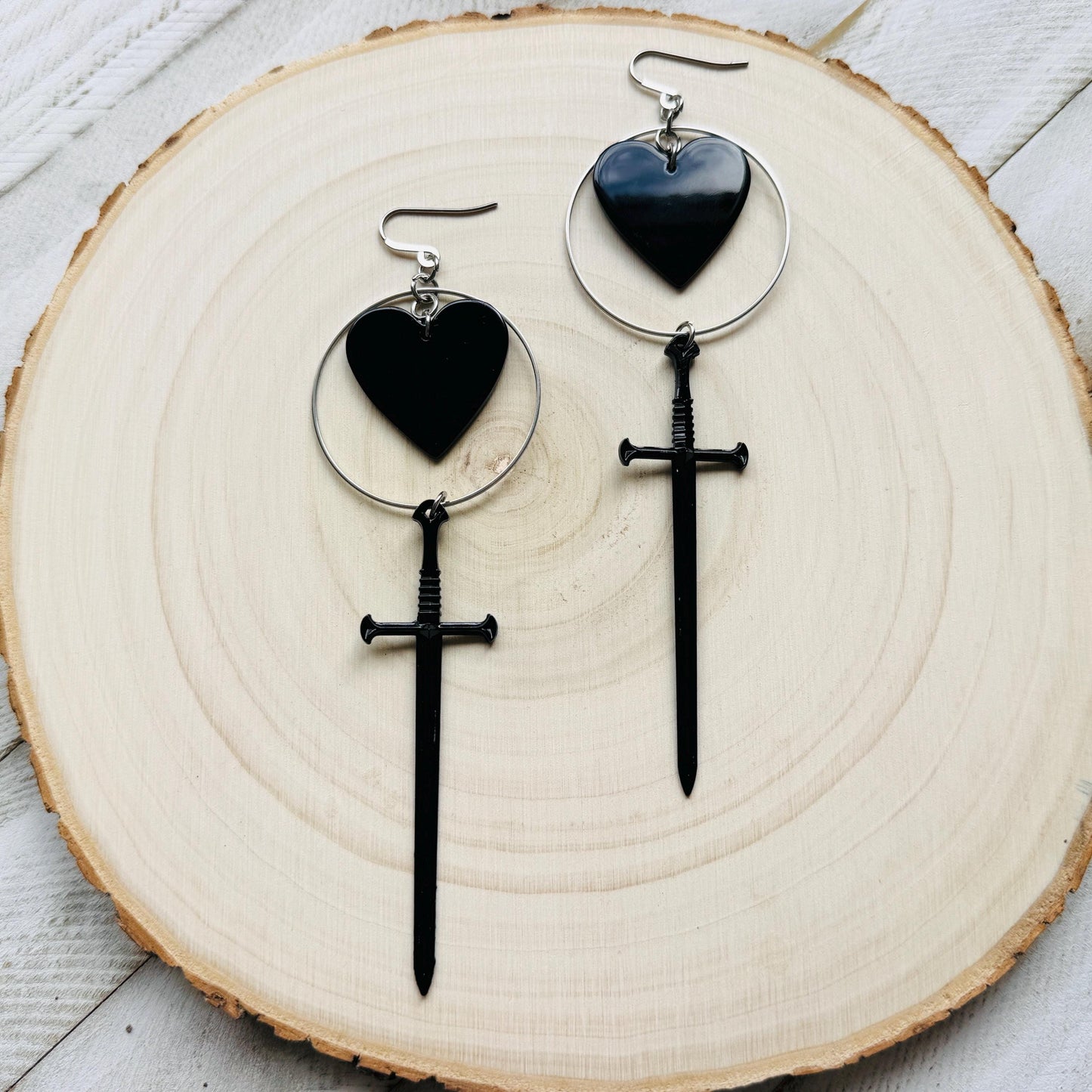 Black Heart Sword Earrings