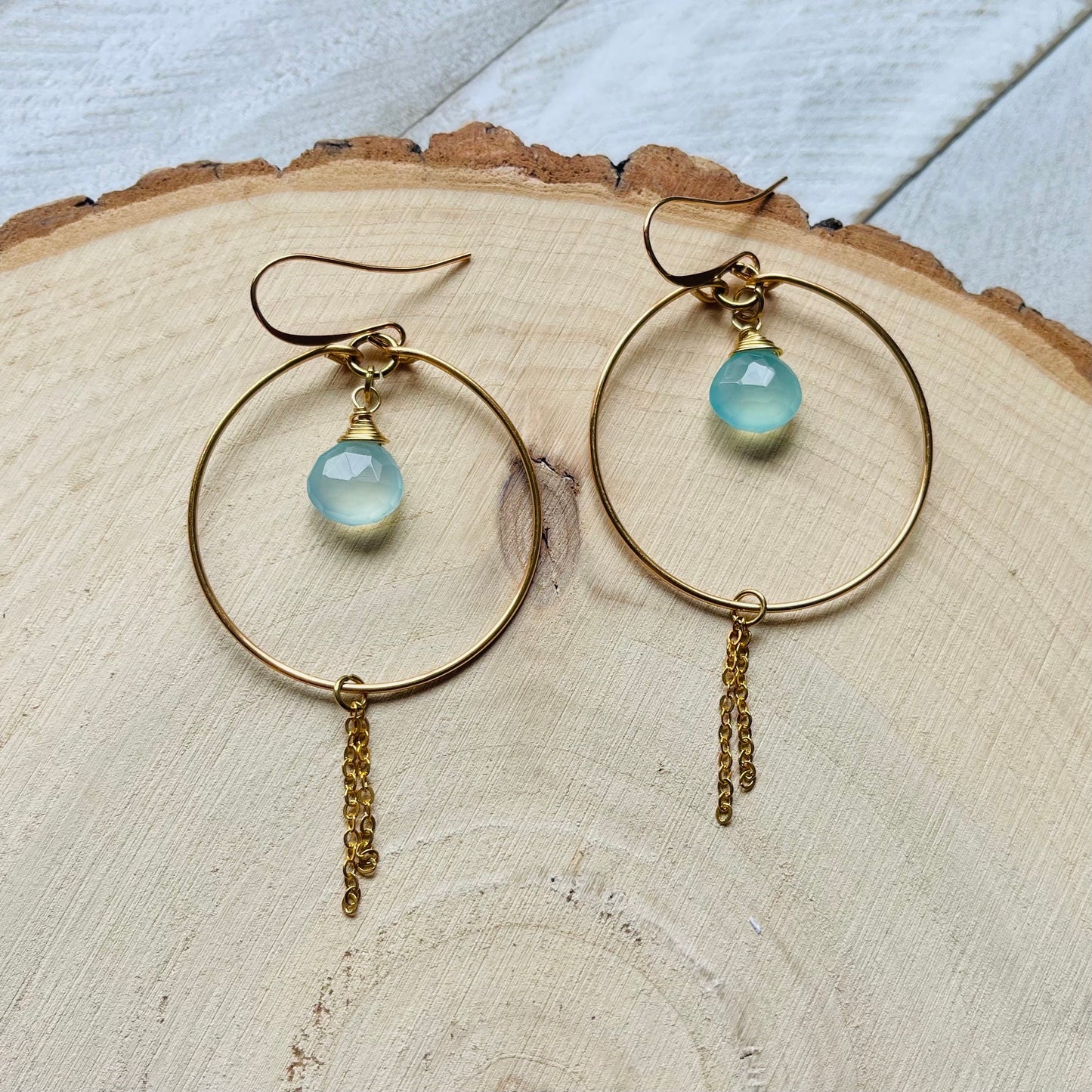 Aqua Chalcedony Hoop Earrings