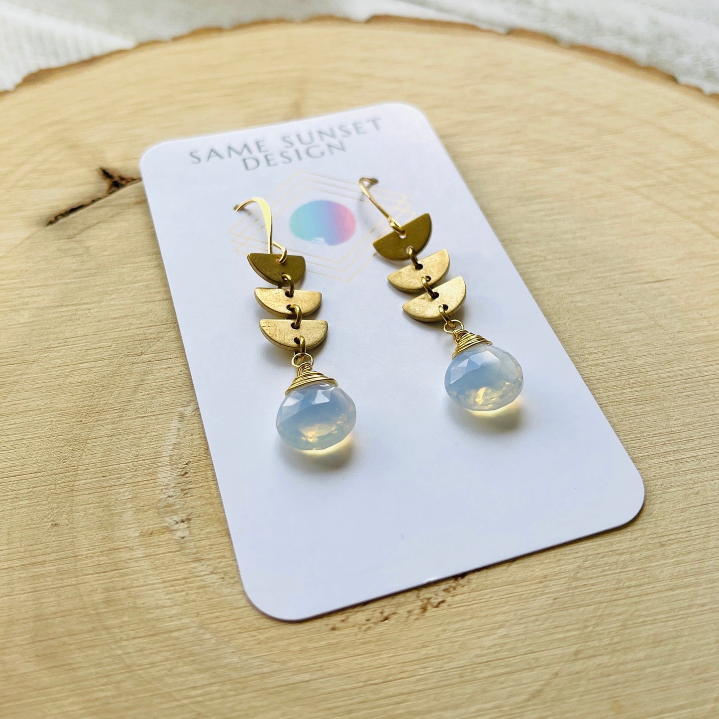 Geometric Brass Opalite Earrings