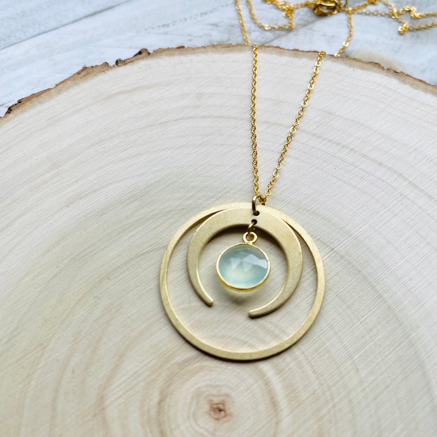 Aqua Chalcedony Moon Necklace